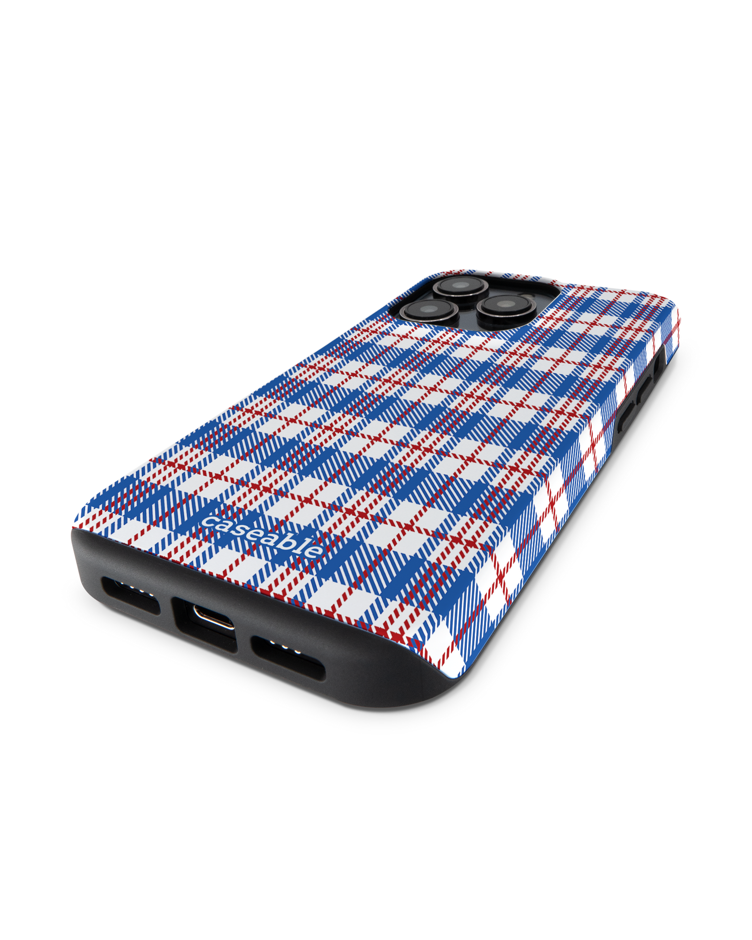 Plaid Market Bag Premium Handyhülle für Apple iPhone 14 Pro: Smartphone liegend