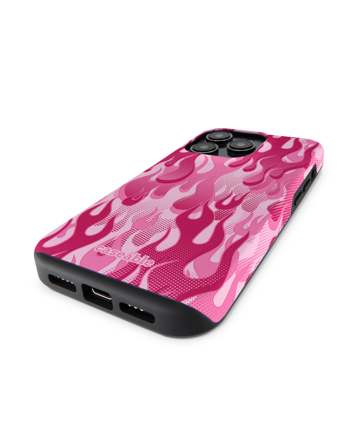 Pink Flames Premium Handyhülle für Apple iPhone 14 Pro: Smartphone liegend