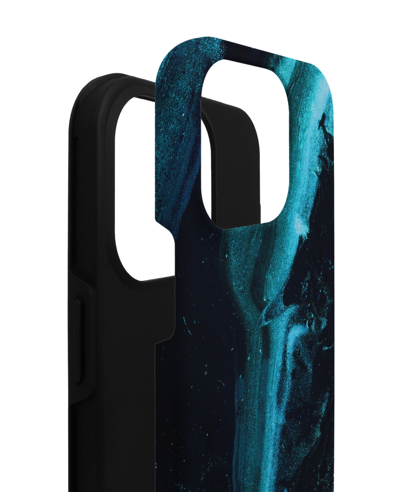 Deep Turquoise Sparkle Premium Handyhülle für Apple iPhone 14 Pro besteht aus 2 Teilen