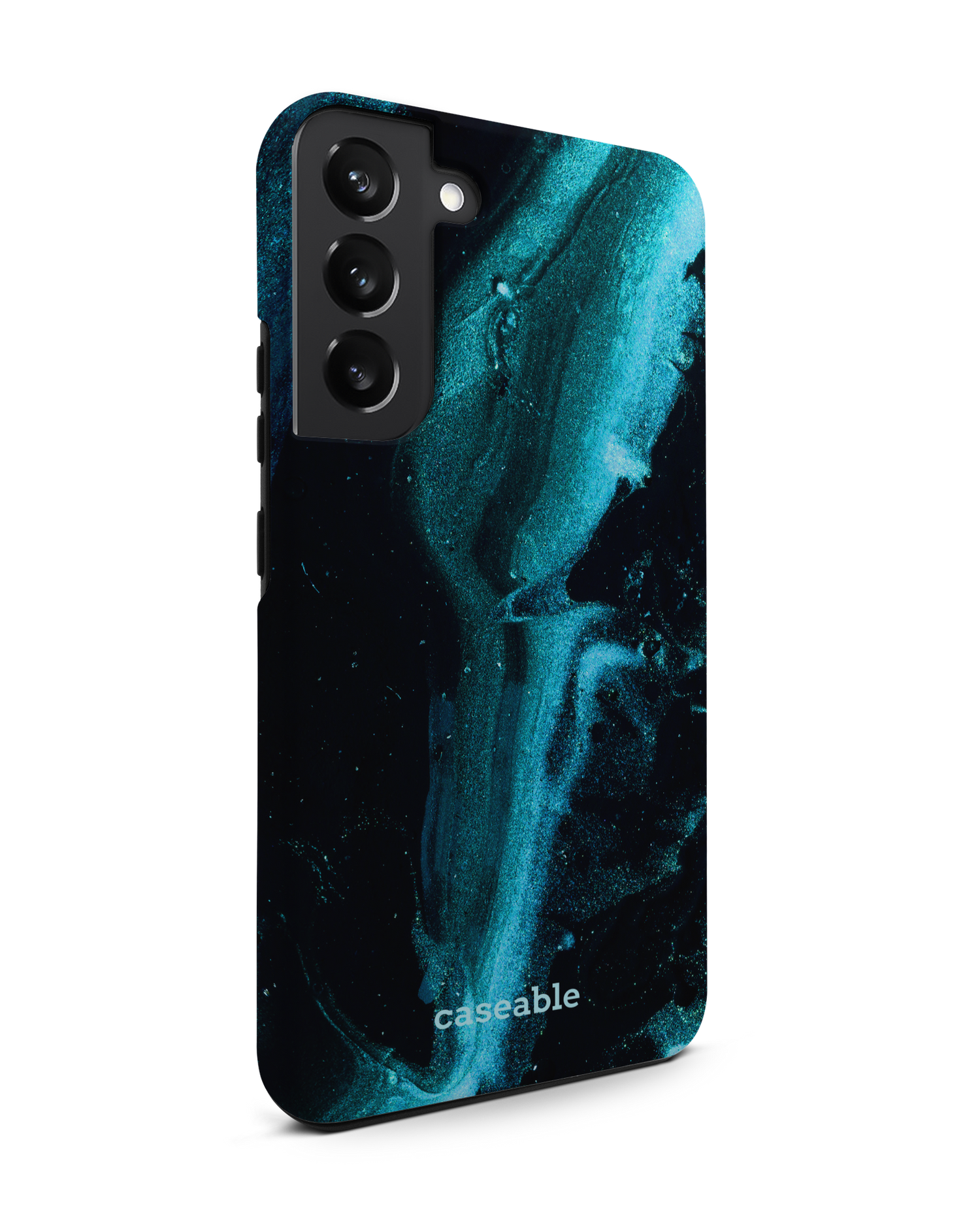 Deep Turquoise Sparkle Premium Handyhülle Samsung Galaxy S22 Plus 5G: Seitenansicht links
