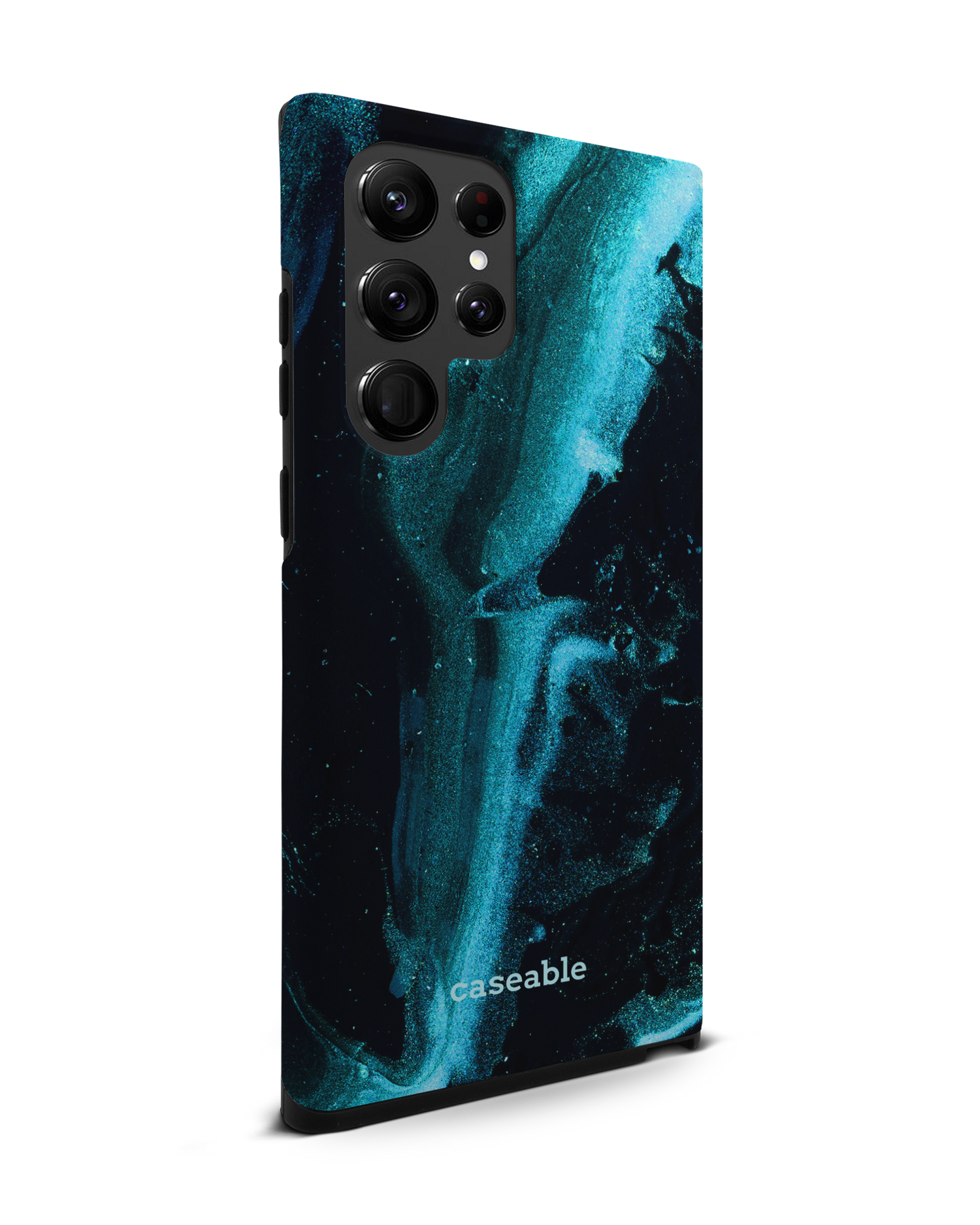 Deep Turquoise Sparkle Premium Handyhülle Samsung Galaxy S22 Ultra 5G: Seitenansicht links