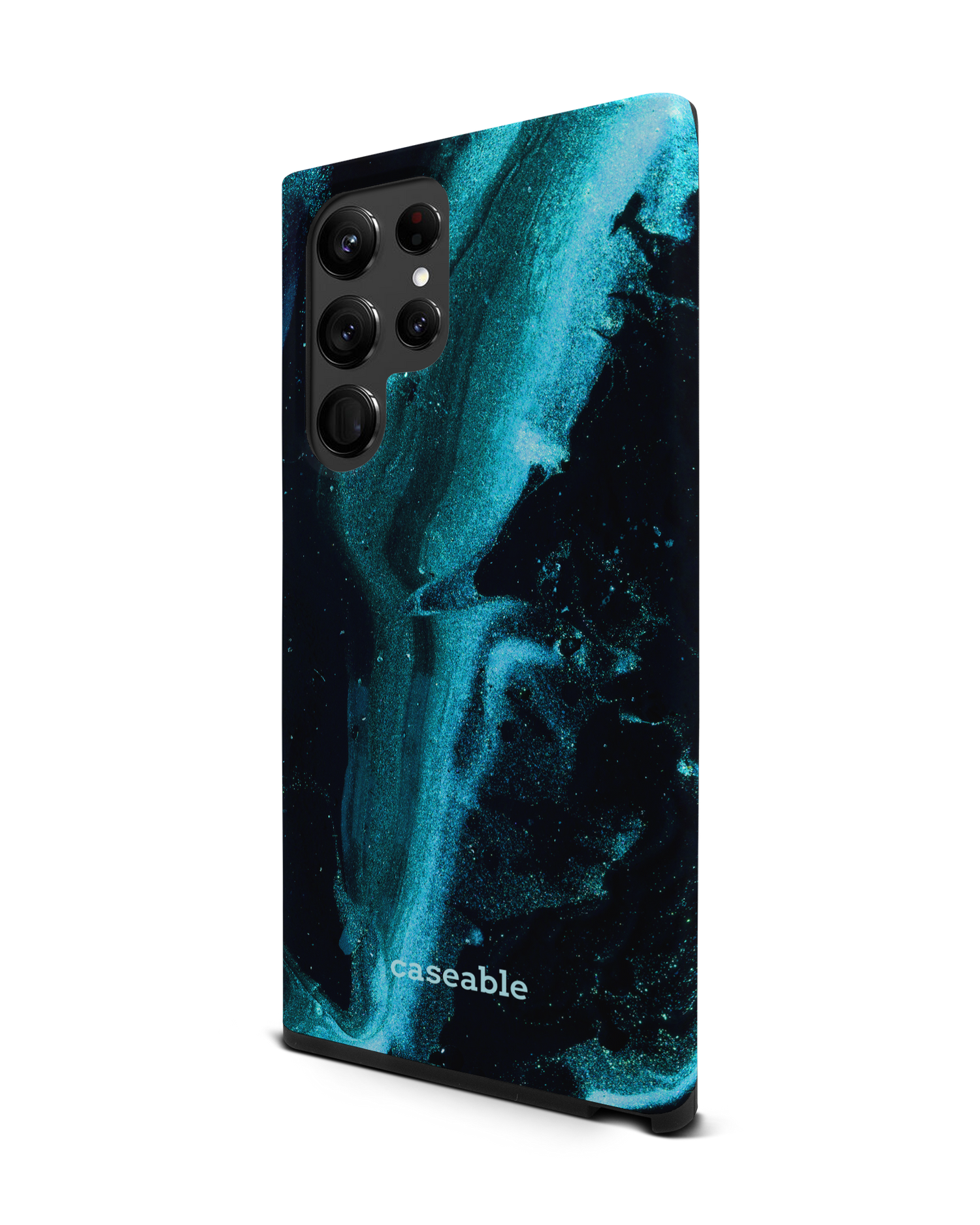 Deep Turquoise Sparkle Premium Handyhülle Samsung Galaxy S22 Ultra 5G: Seitenansicht rechts