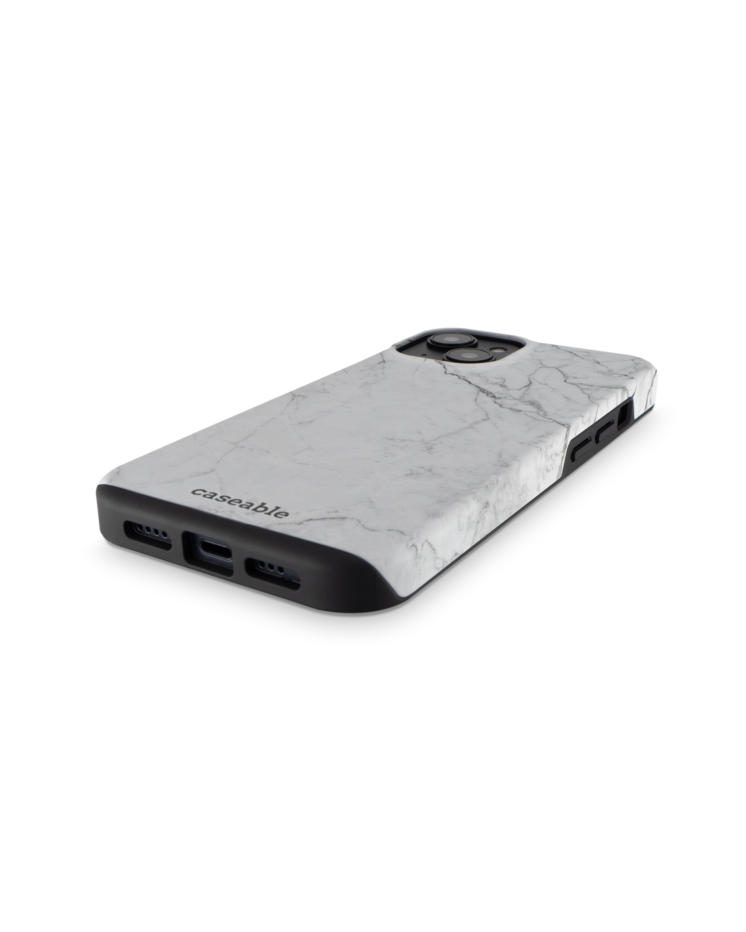 White Marble Premium Handyhülle für Apple iPhone 14: Smartphone liegend