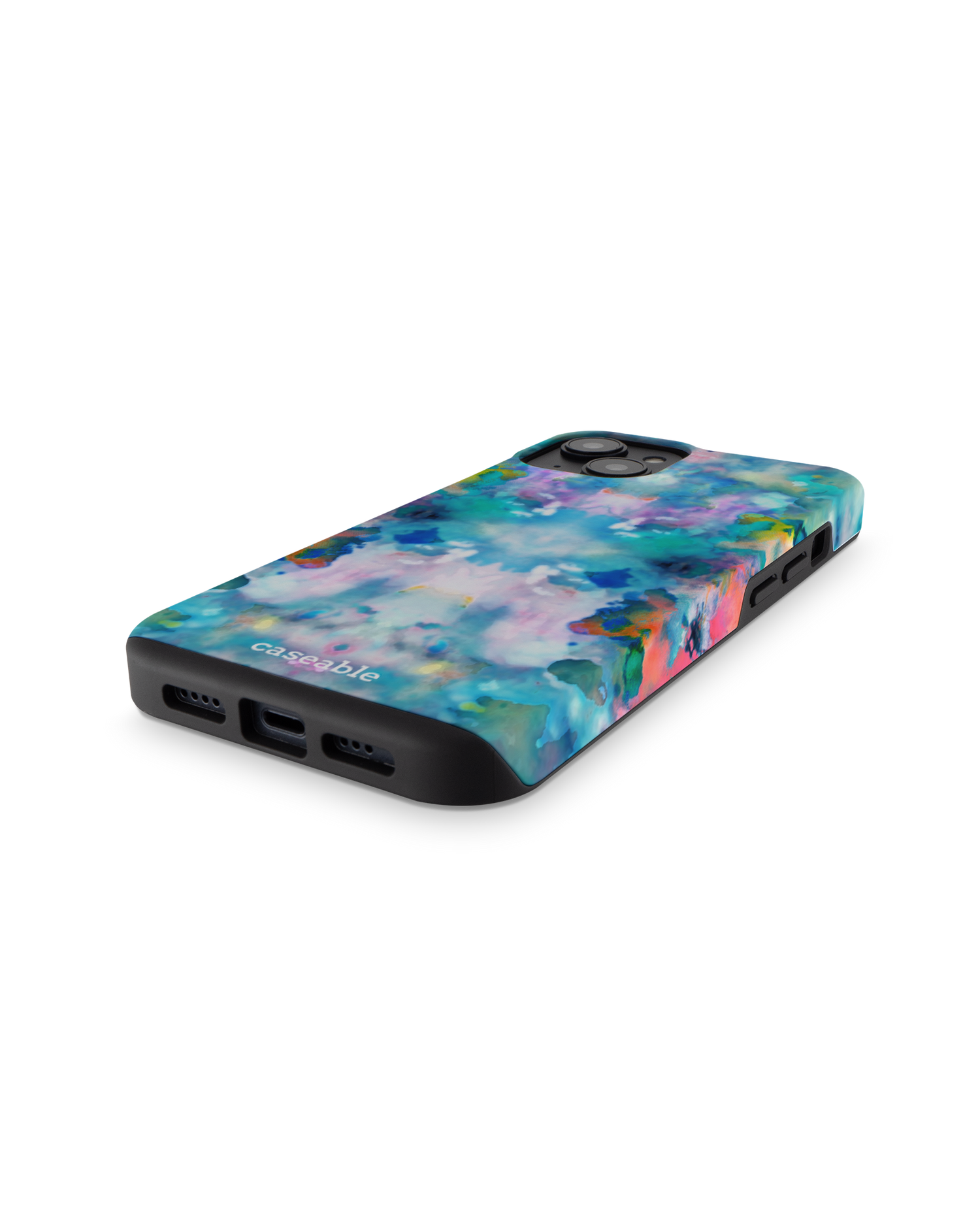 Paint Splatter Premium Handyhülle für Apple iPhone 14: Smartphone liegend