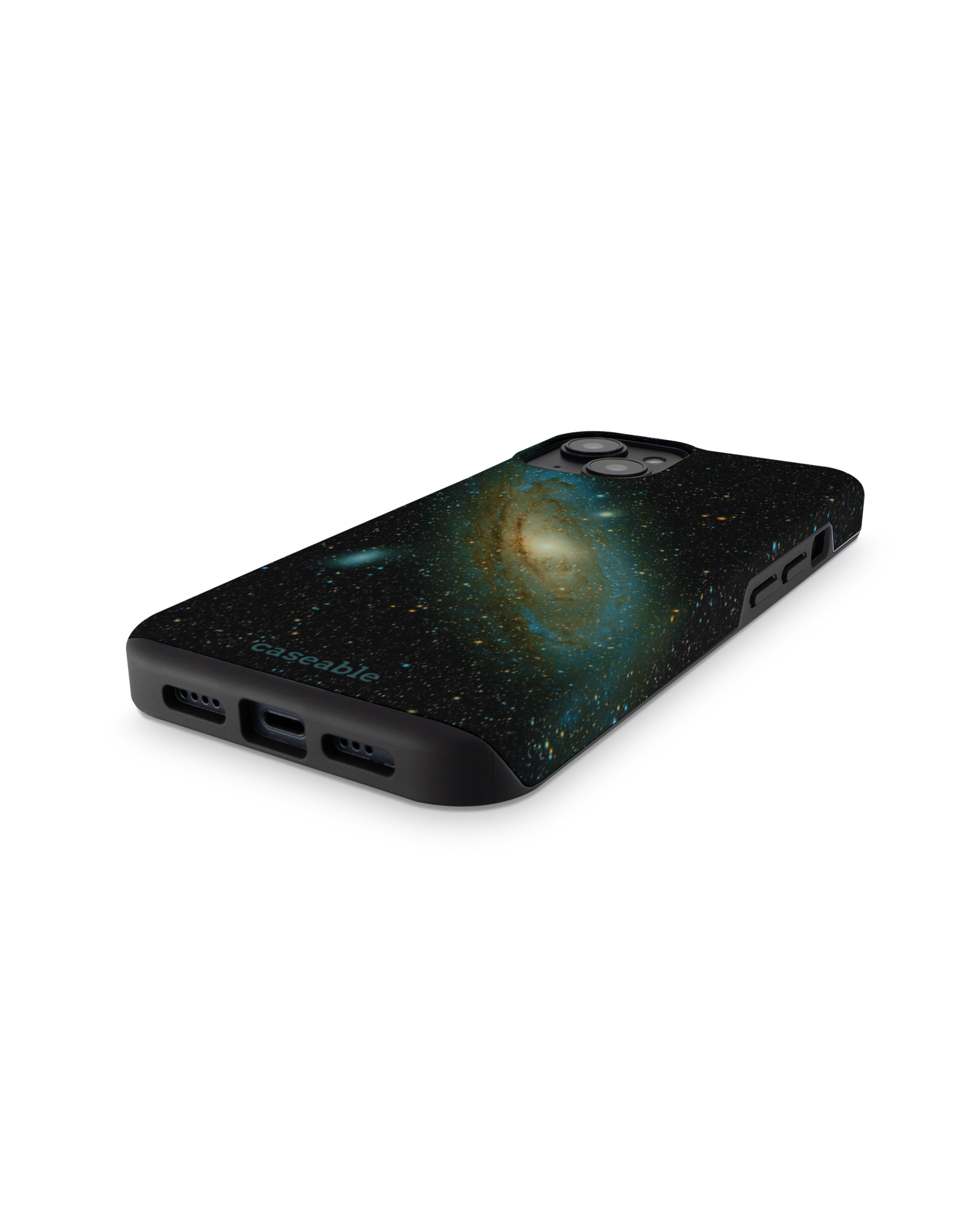 Outer Space Premium Handyhülle für Apple iPhone 14: Smartphone liegend