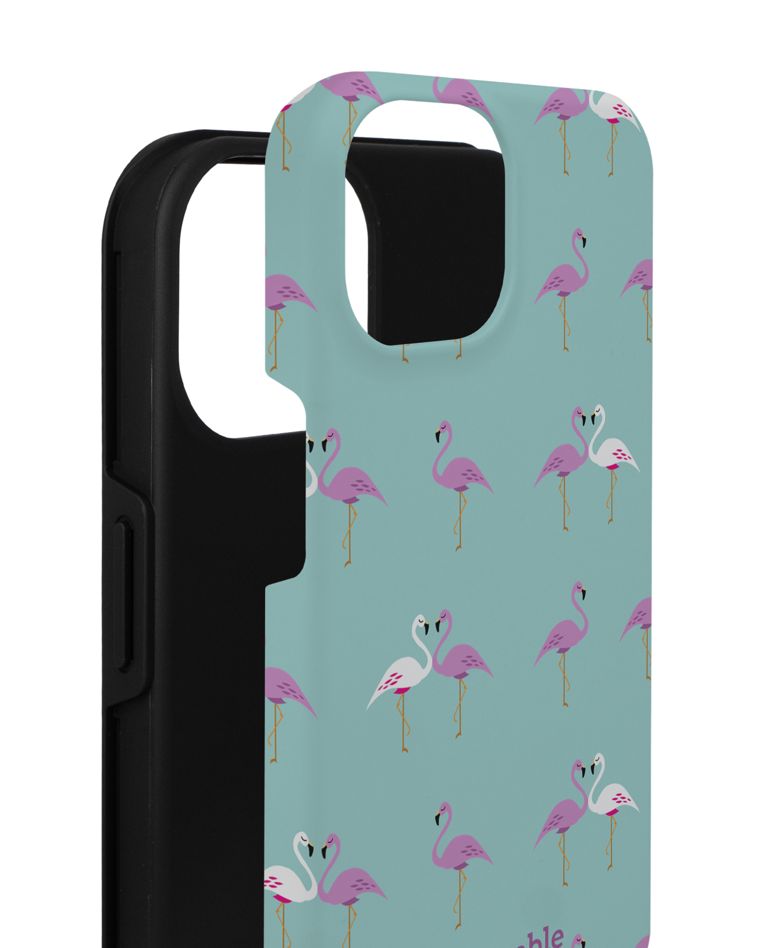Two Flamingos Premium Handyhülle für Apple iPhone 14 besteht aus 2 Teilen