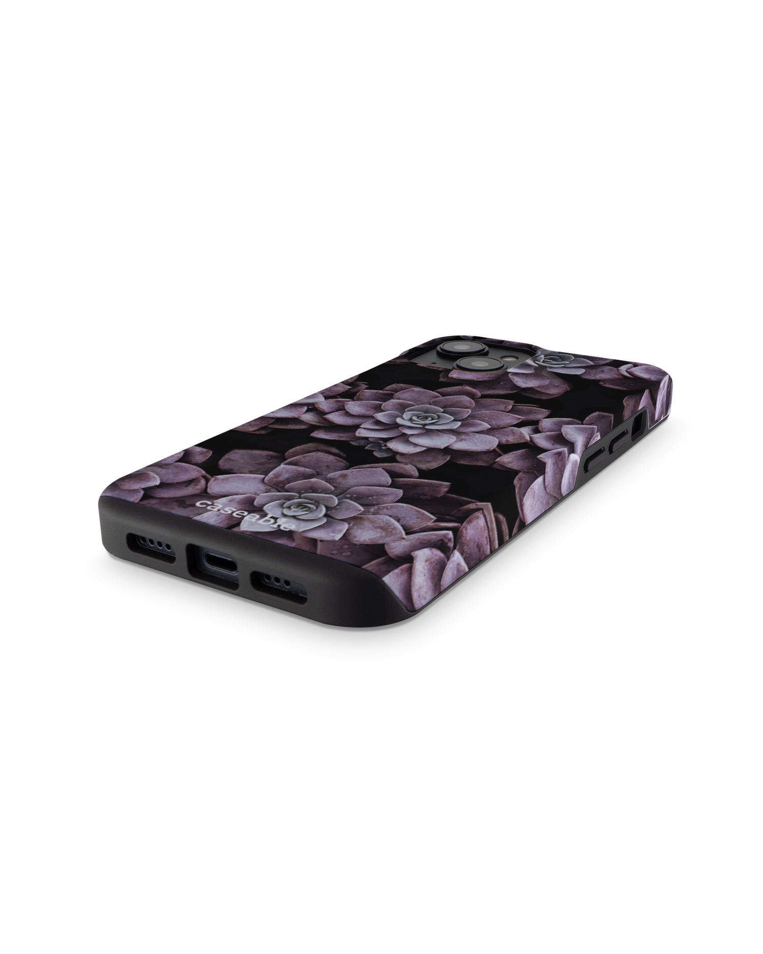 Purple Succulents Premium Handyhülle für Apple iPhone 14: Smartphone liegend