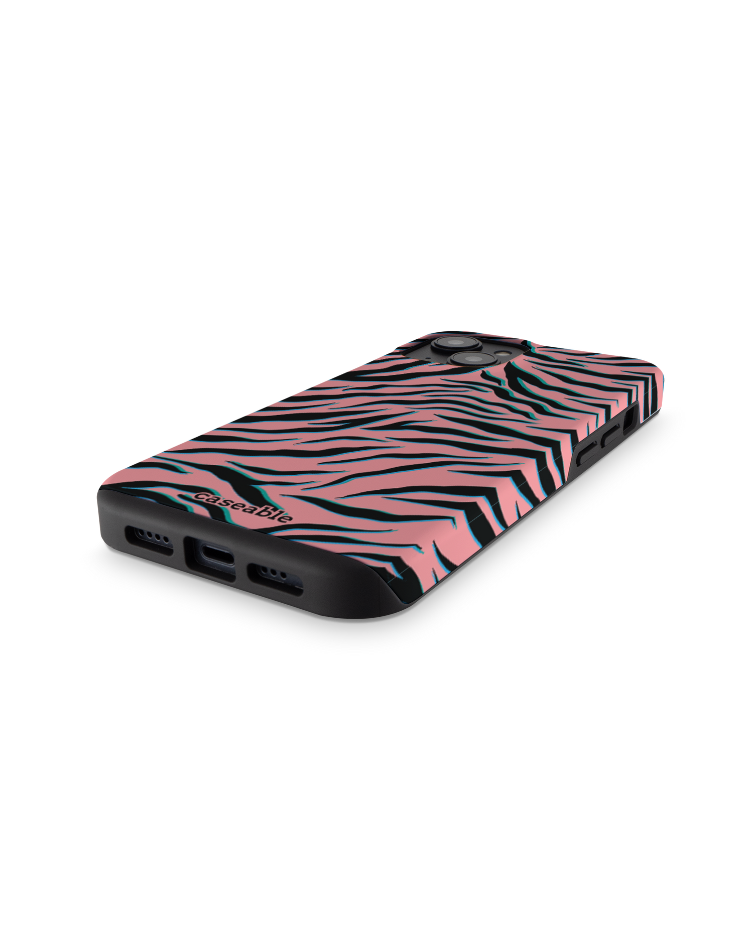 Pink Zebra Premium Handyhülle für Apple iPhone 14: Smartphone liegend