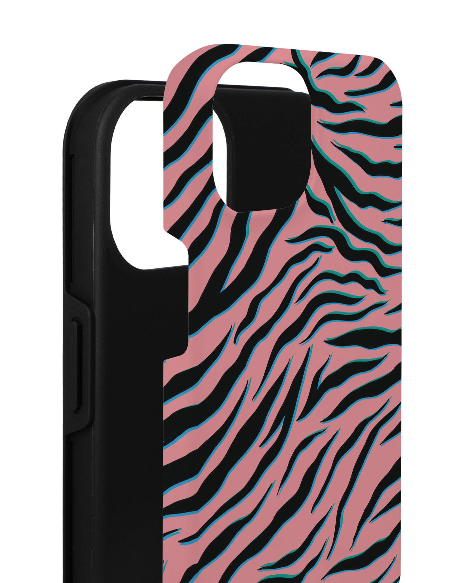 Pink Zebra Premium Handyhülle für Apple iPhone 14 besteht aus 2 Teilen
