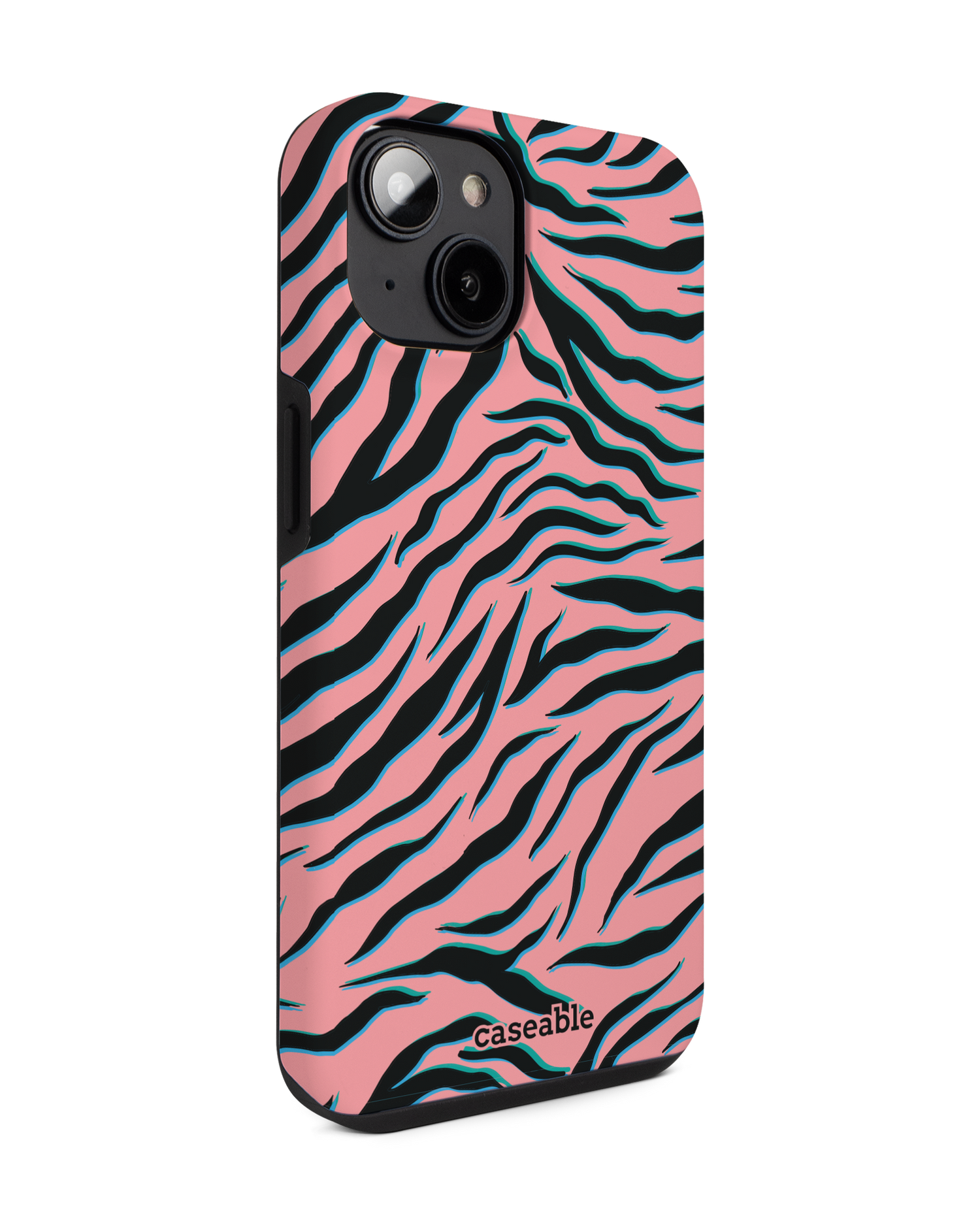 Pink Zebra Premium Handyhülle für Apple iPhone 14: Seitenansicht links