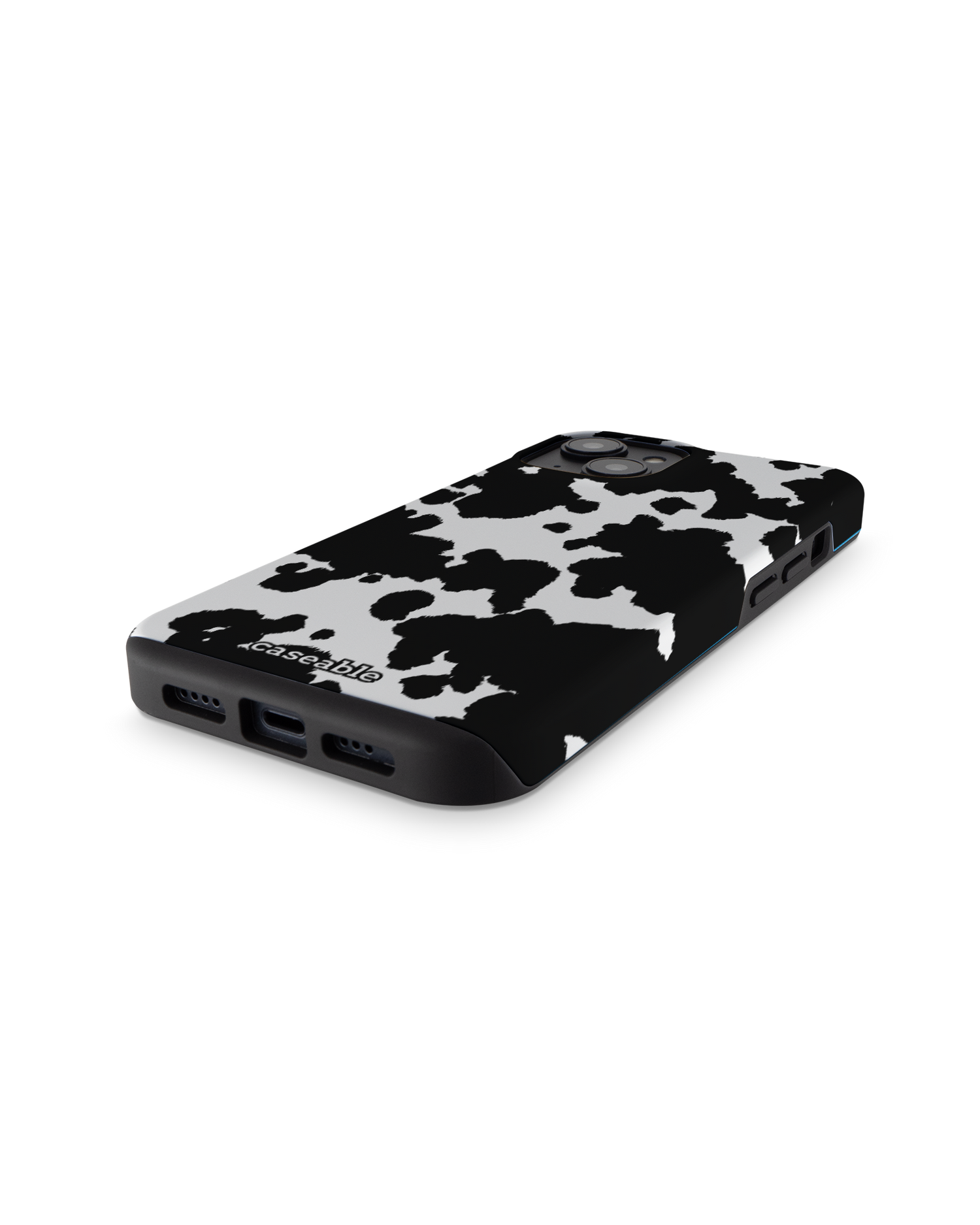 Cow Print Premium Handyhülle für Apple iPhone 14: Smartphone liegend