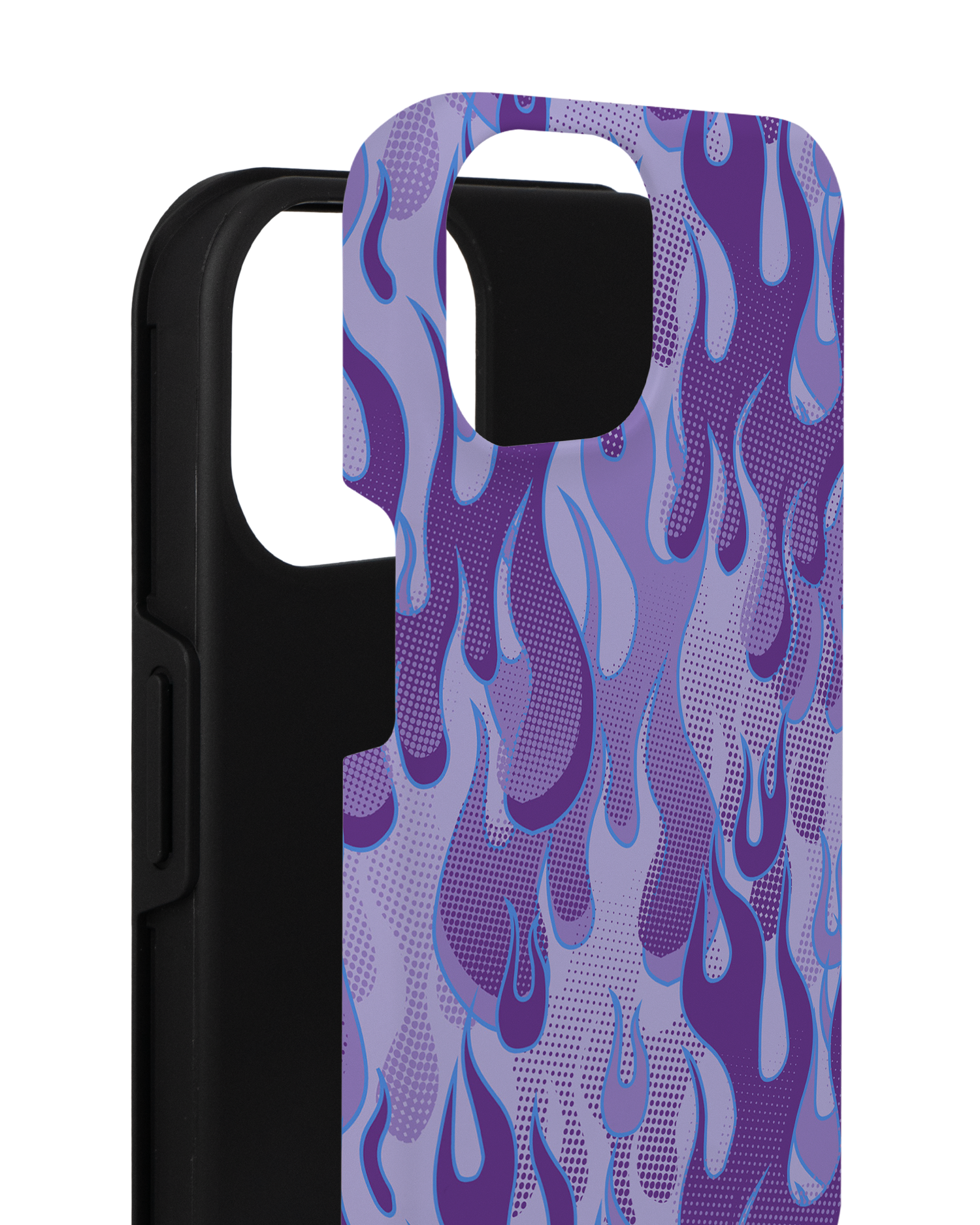 Purple Flames Premium Handyhülle für Apple iPhone 14 besteht aus 2 Teilen