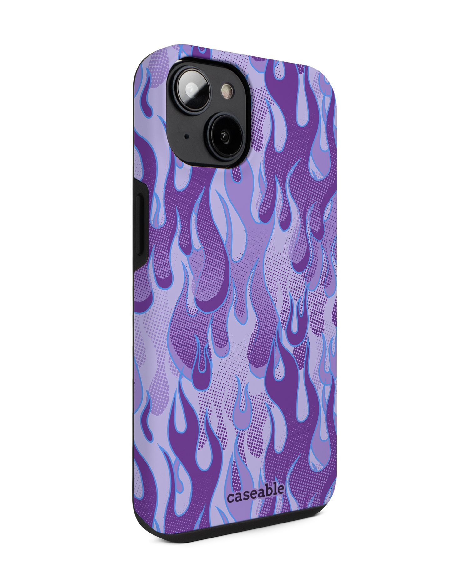 Purple Flames Premium Handyhülle für Apple iPhone 14: Seitenansicht links