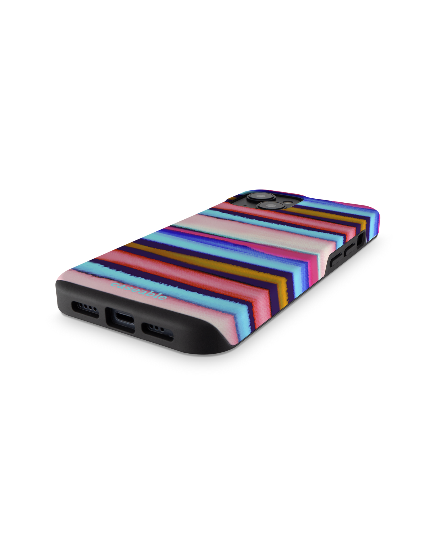 Watercolor Stripes Premium Handyhülle für Apple iPhone 14: Smartphone liegend