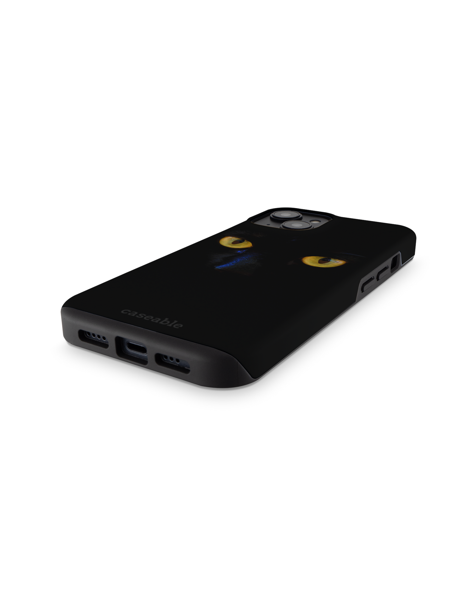 Black Cat Premium Handyhülle für Apple iPhone 14: Smartphone liegend
