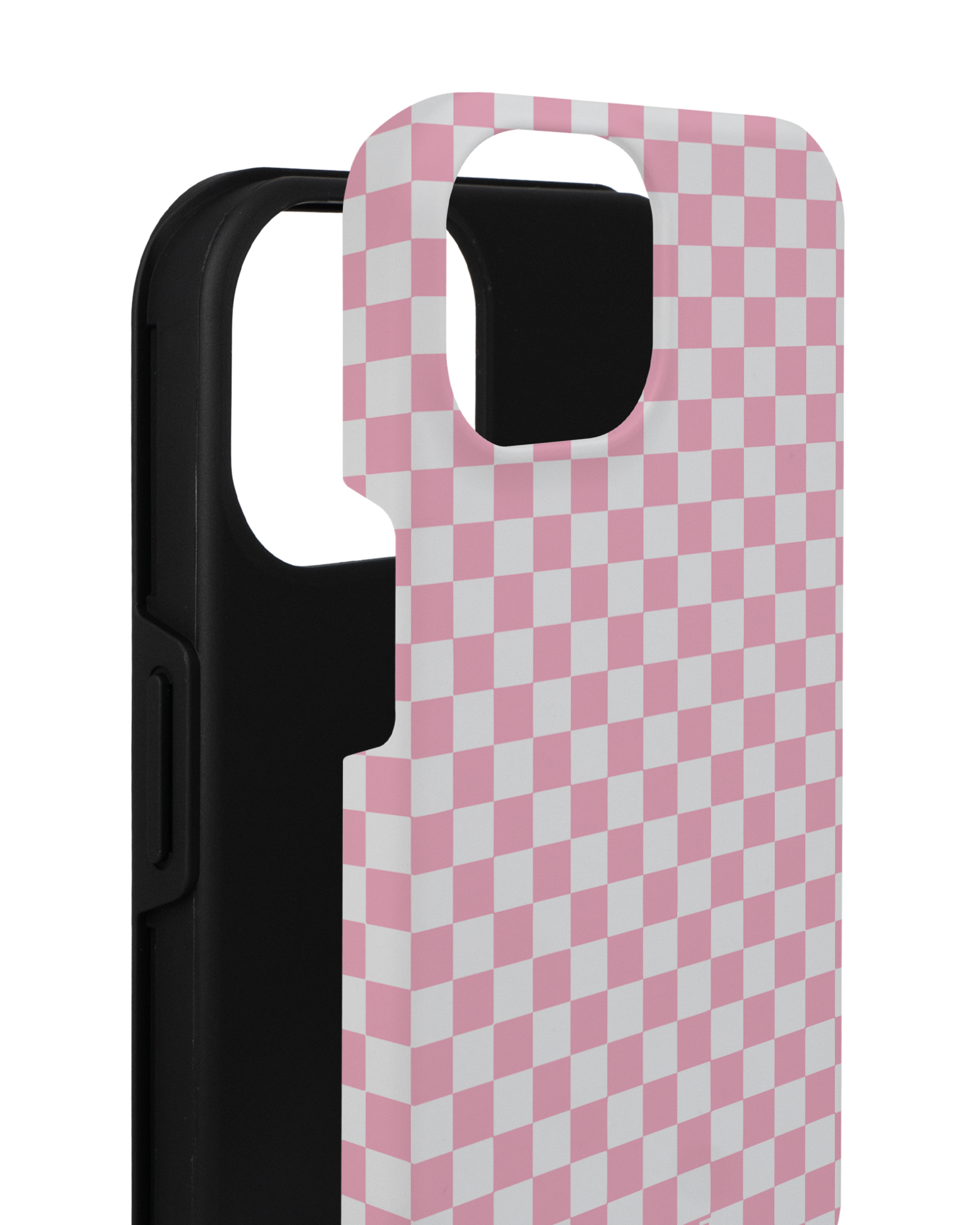 Pink Checkerboard Premium Handyhülle für Apple iPhone 14 besteht aus 2 Teilen