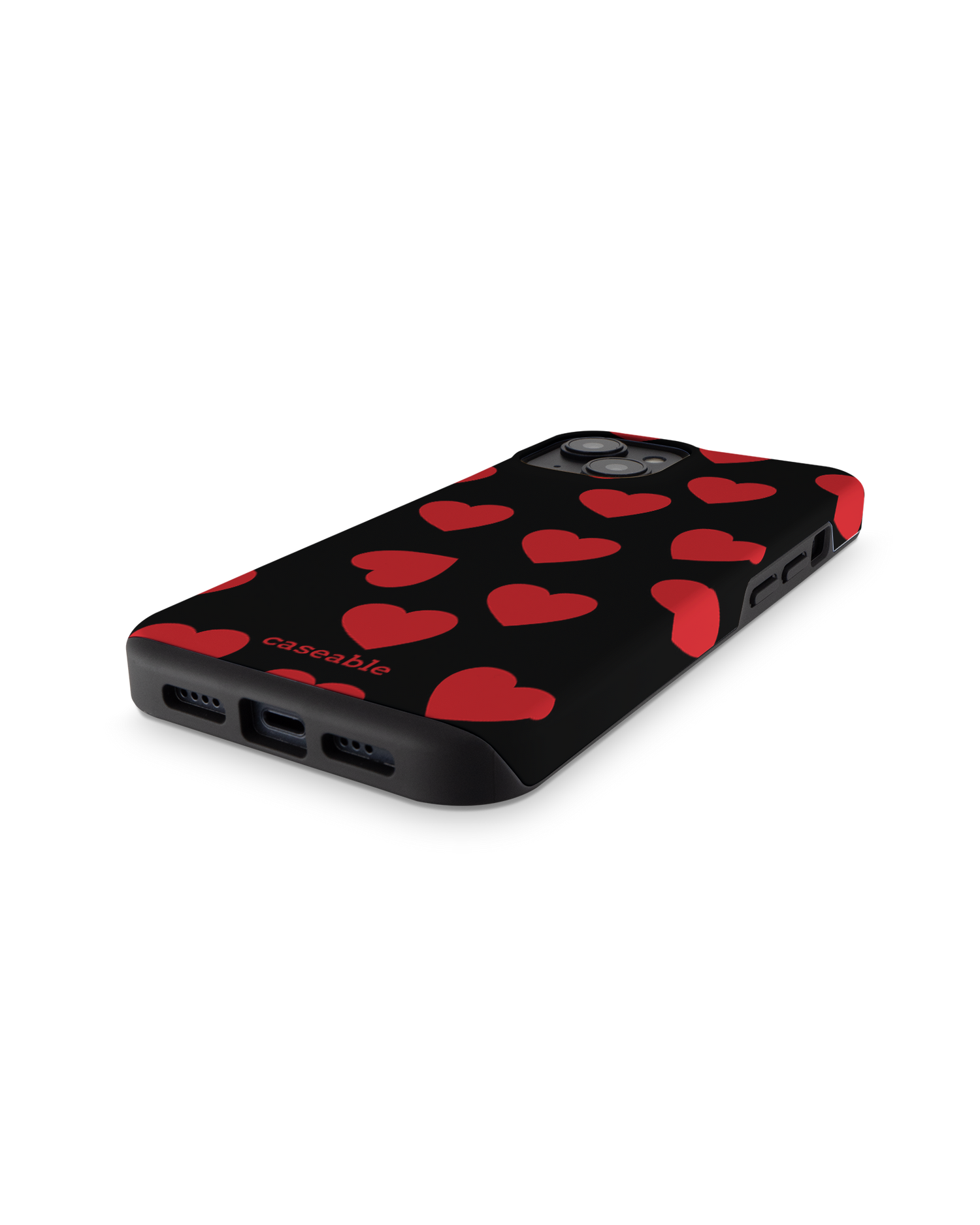 Repeating Hearts Premium Handyhülle für Apple iPhone 14: Smartphone liegend