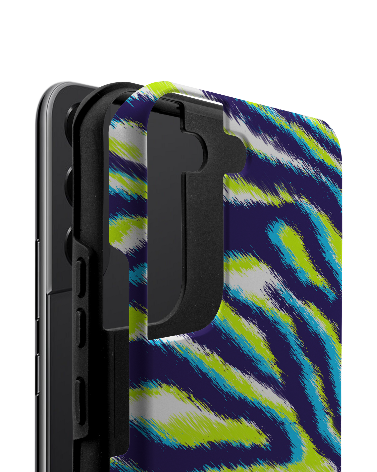 Neon Zebra Premium Handyhülle Samsung Galaxy S22 5G besteht aus 2 Teilen