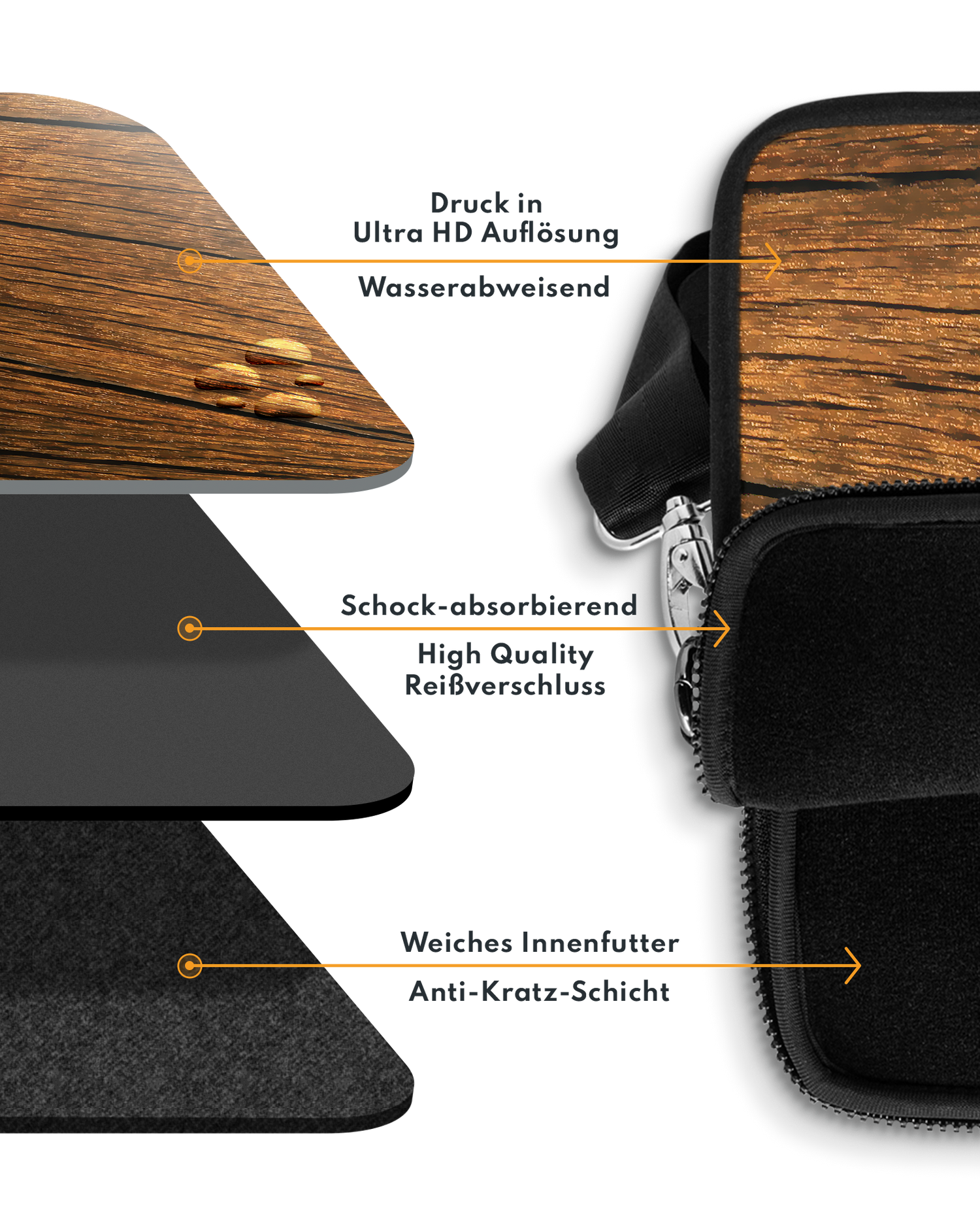 Wood Premium Laptoptasche 13 Zoll mit weichem Innenfutter