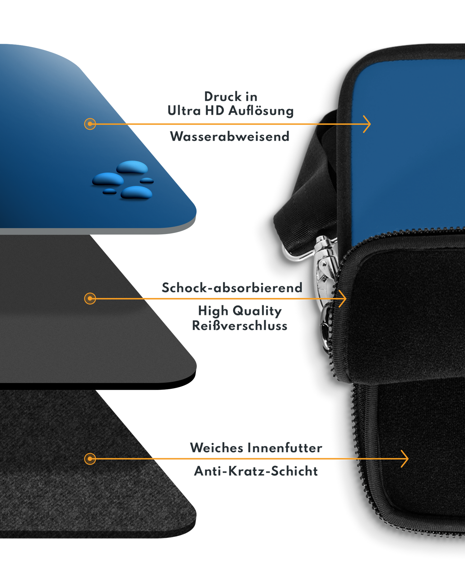 CLASSIC BLUE Premium Laptoptasche 13 Zoll mit weichem Innenfutter