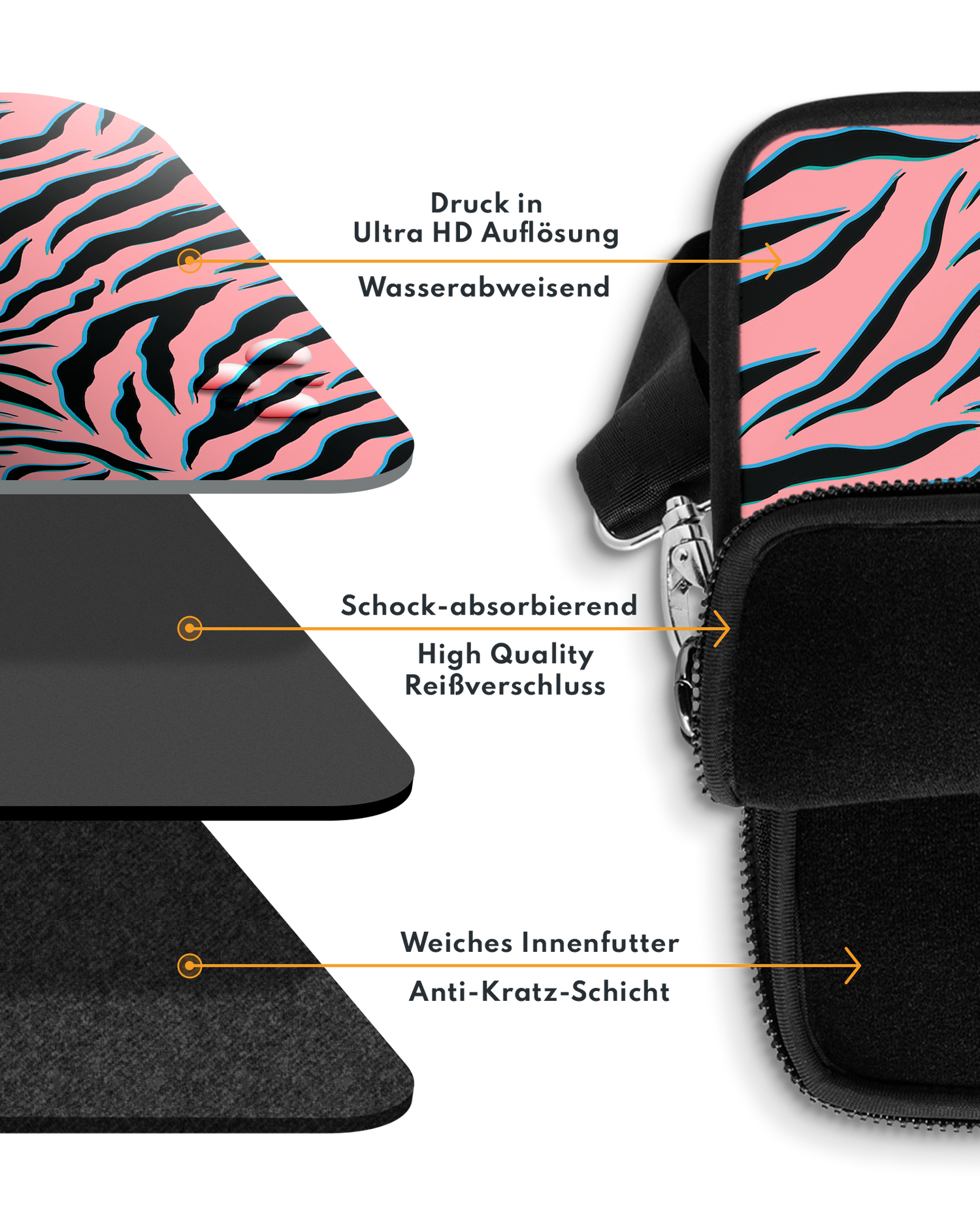 Pink Zebra Premium Laptoptasche 13 Zoll mit weichem Innenfutter