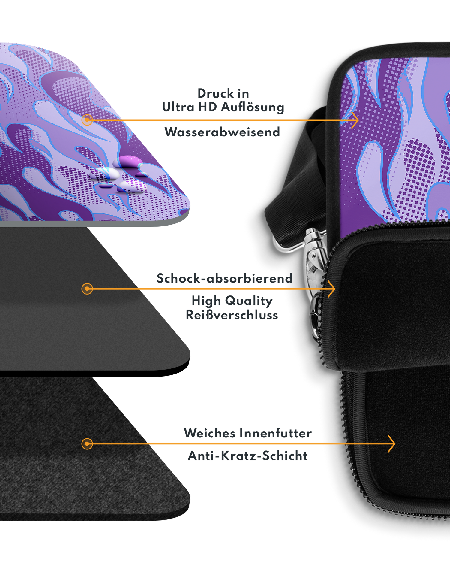 Purple Flames Premium Laptoptasche 15 Zoll mit weichem Innenfutter
