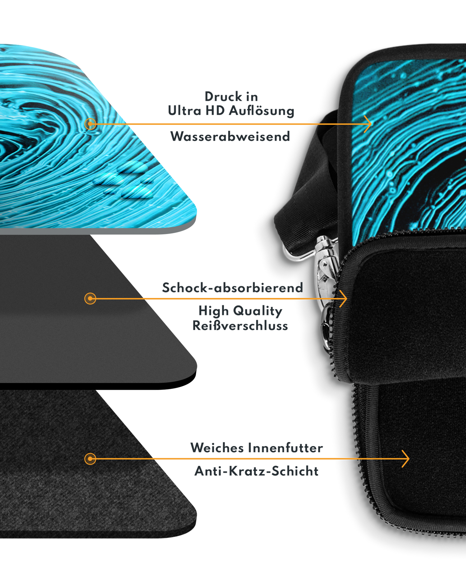 Turquoise Ripples Premium Laptoptasche 17 Zoll mit weichem Innenfutter