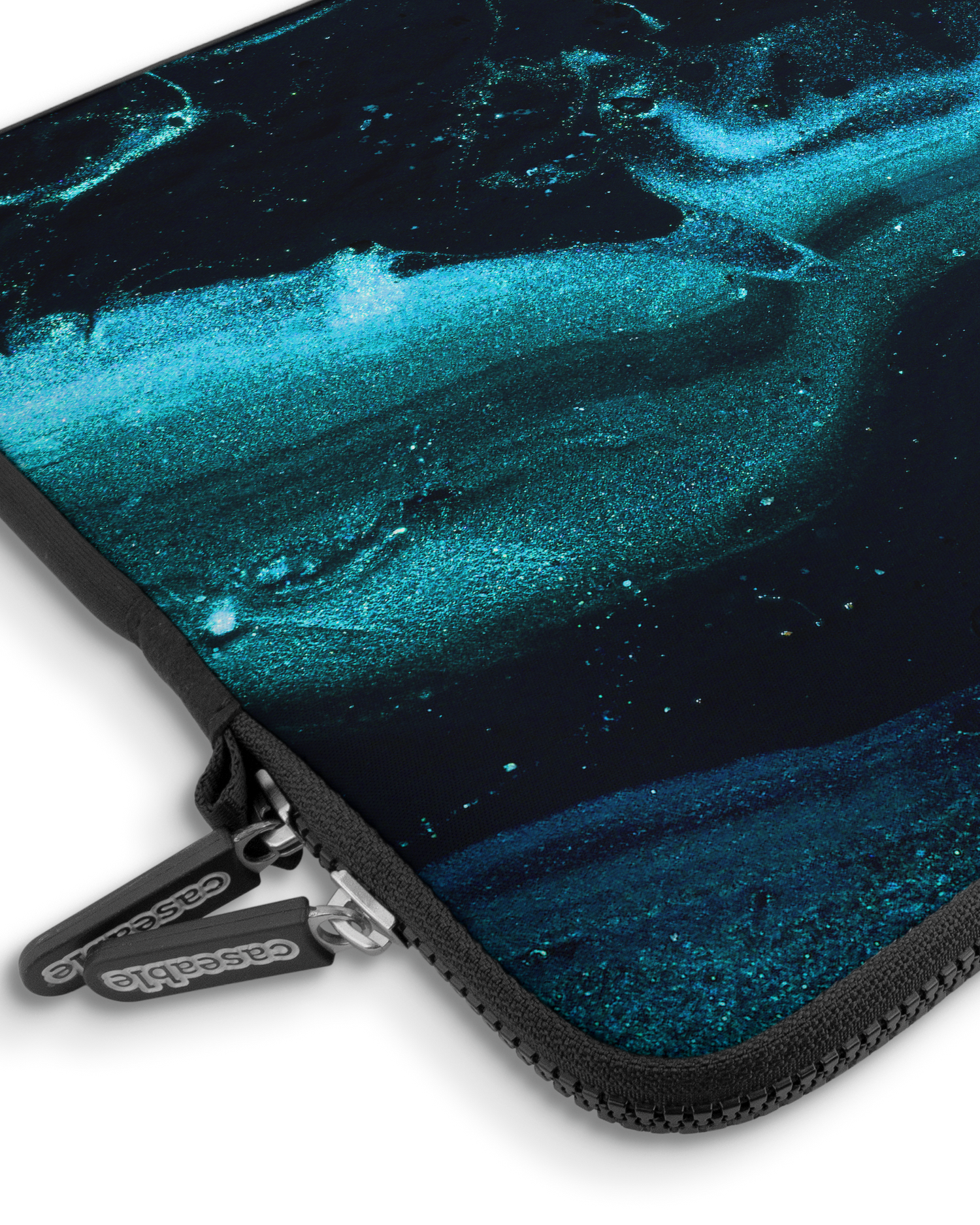 Deep Turquoise Sparkle Premium Laptoptasche 15 Zoll mit Gerät im Inneren