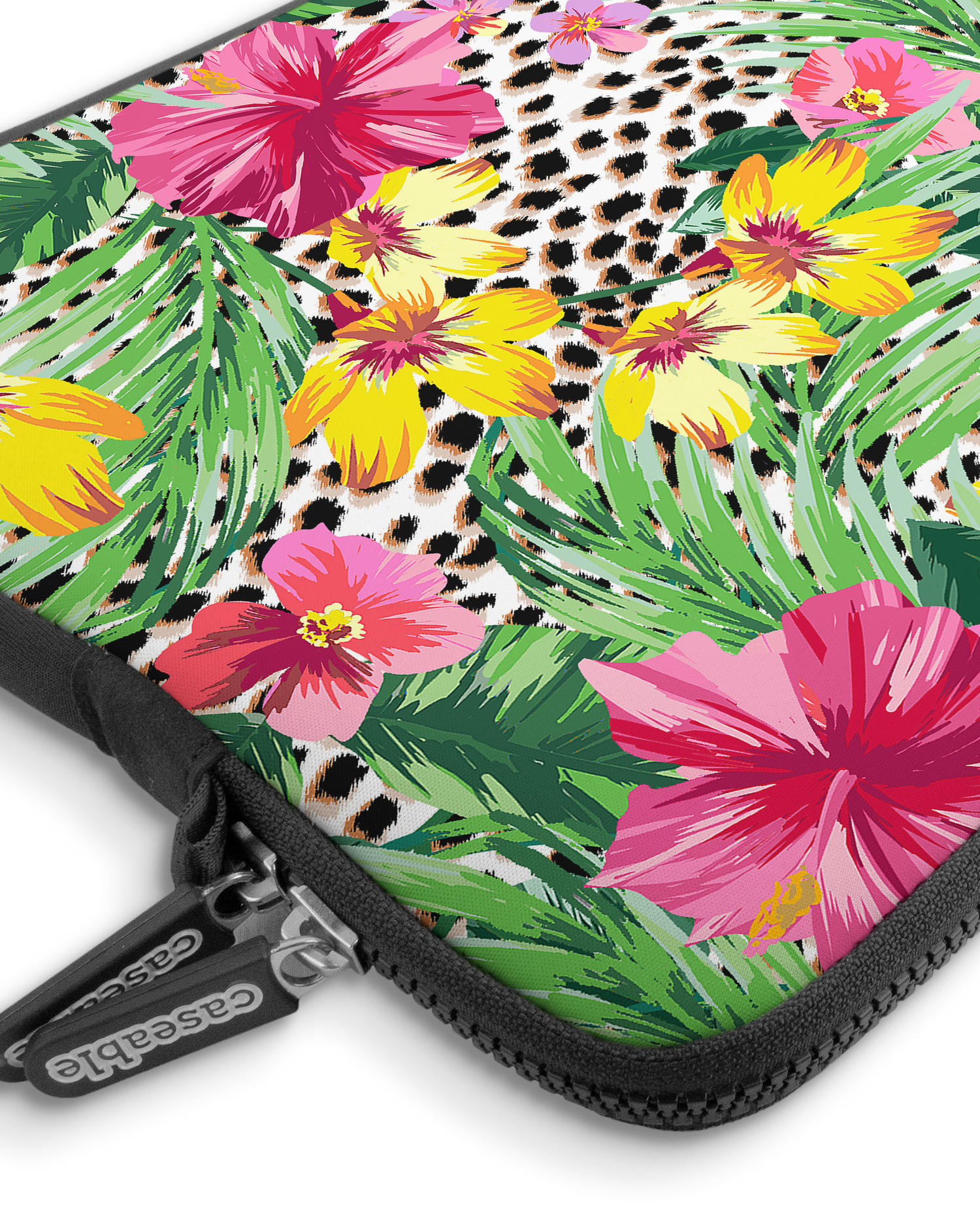 Tropical Cheetah Premium Laptoptasche 13-14 Zoll mit Gerät im Inneren