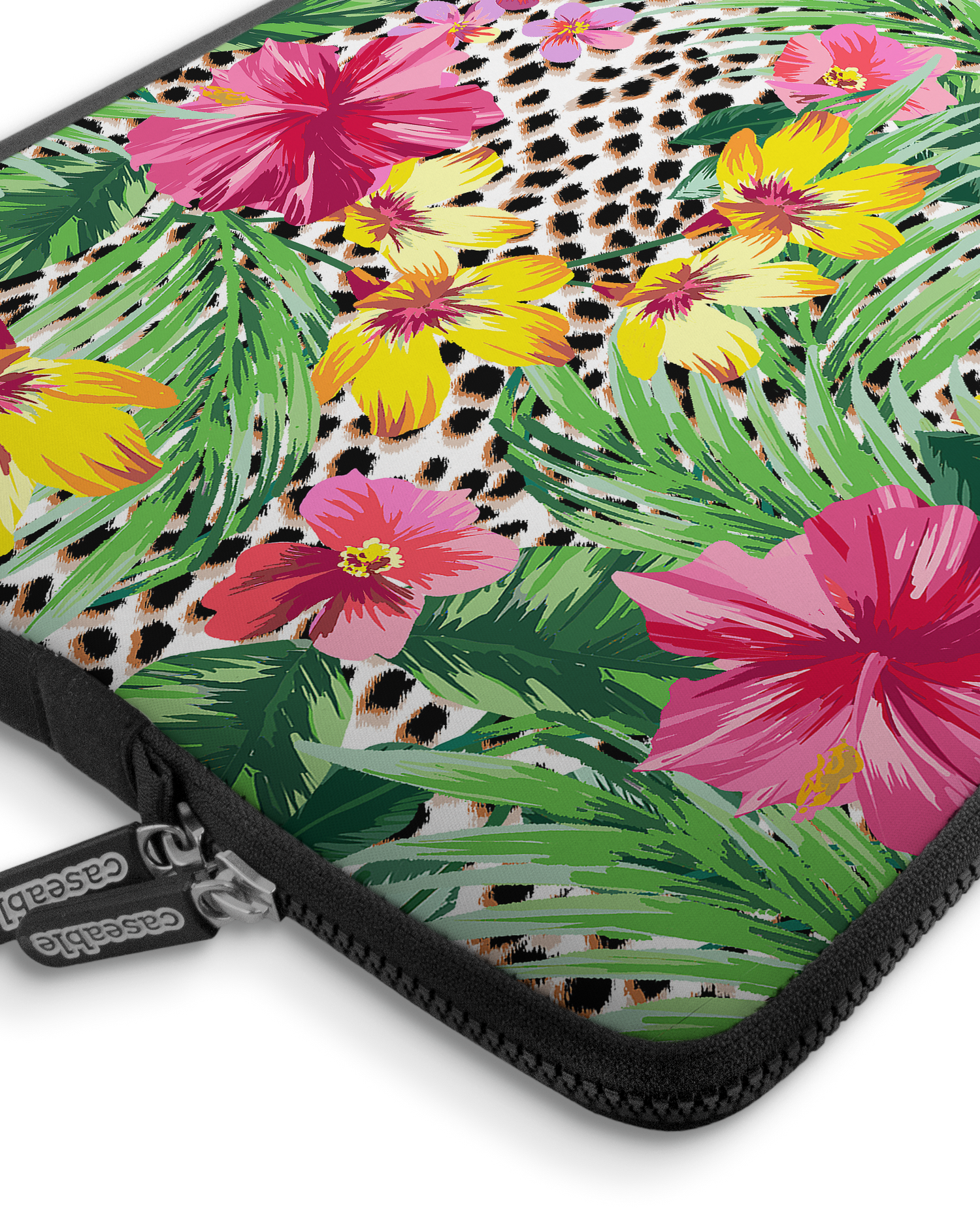 Tropical Cheetah Premium Laptoptasche 17 Zoll mit Gerät im Inneren