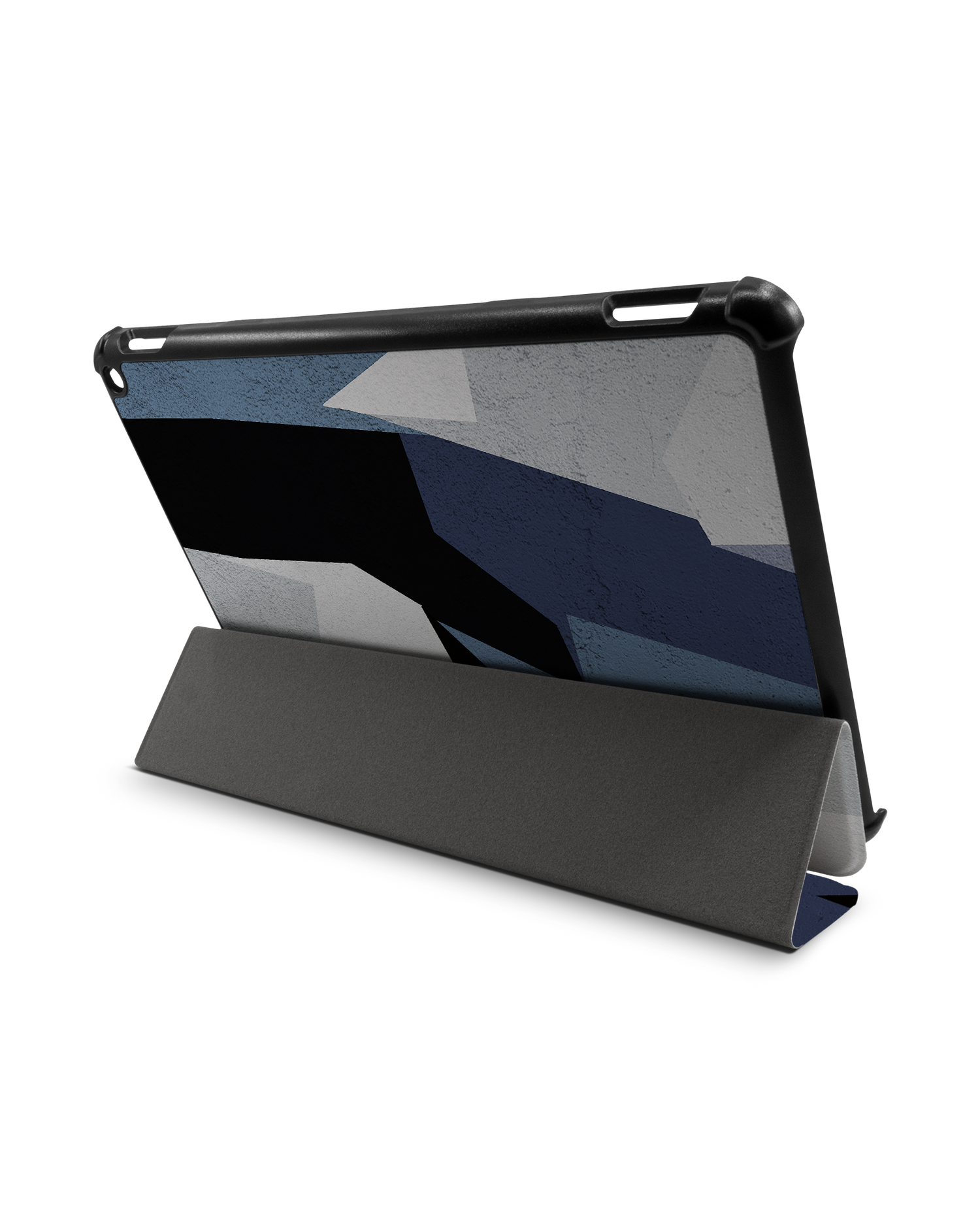 Geometric Camo Blue Tablet Smart Case für Amazon Fire HD 10 (2021): Aufgestellt im Querformat
