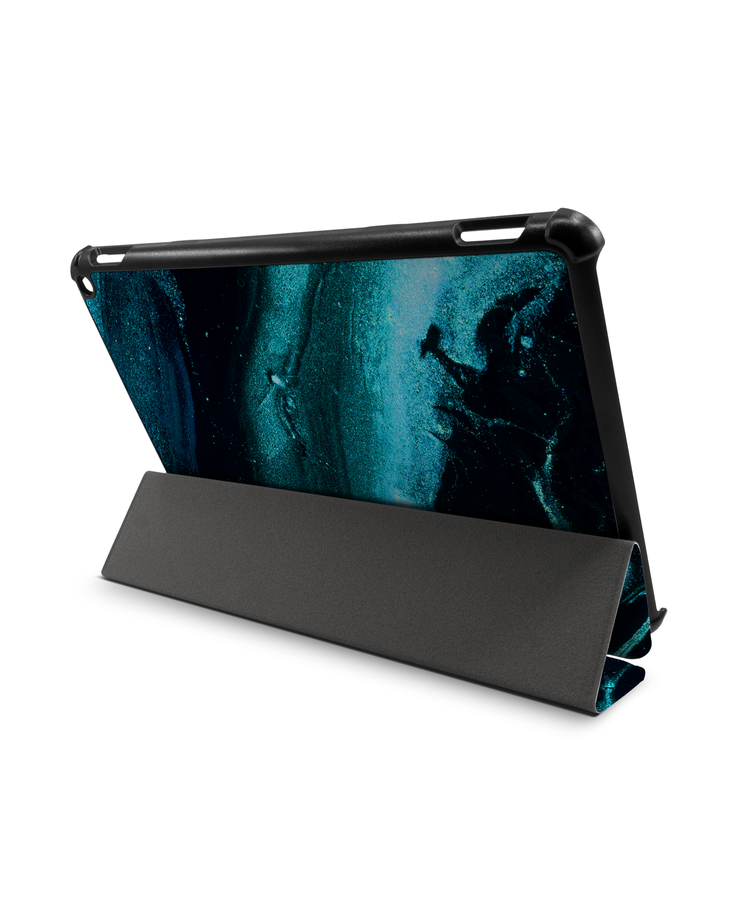 Deep Turquoise Sparkle Tablet Smart Case für Amazon Fire HD 10 (2021): Aufgestellt im Querformat