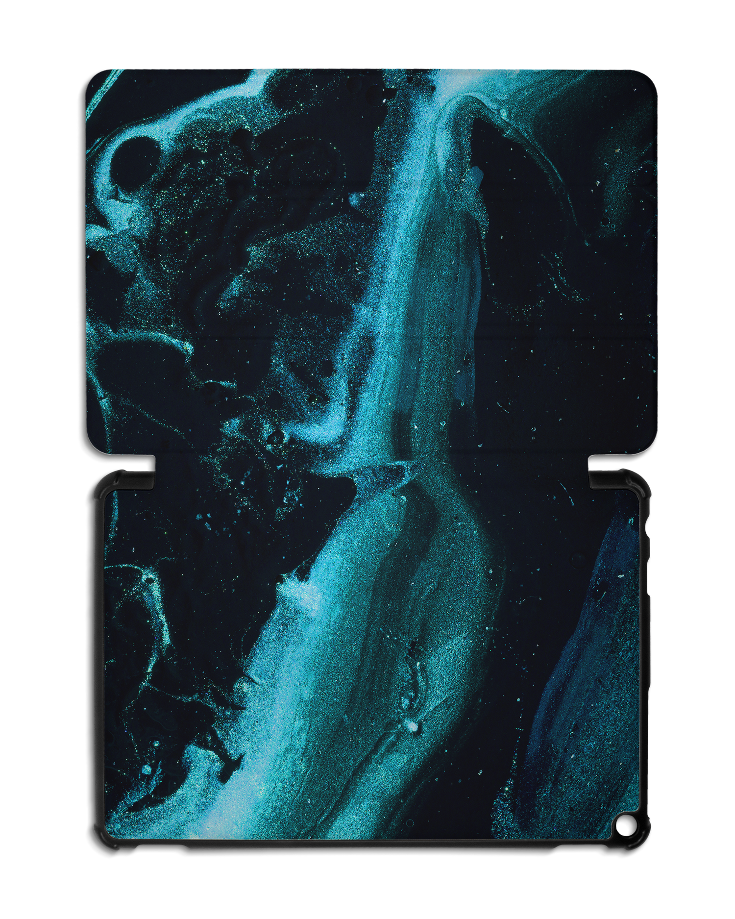 Deep Turquoise Sparkle Tablet Smart Case für Amazon Fire HD 10 (2021): Aufgeklappt