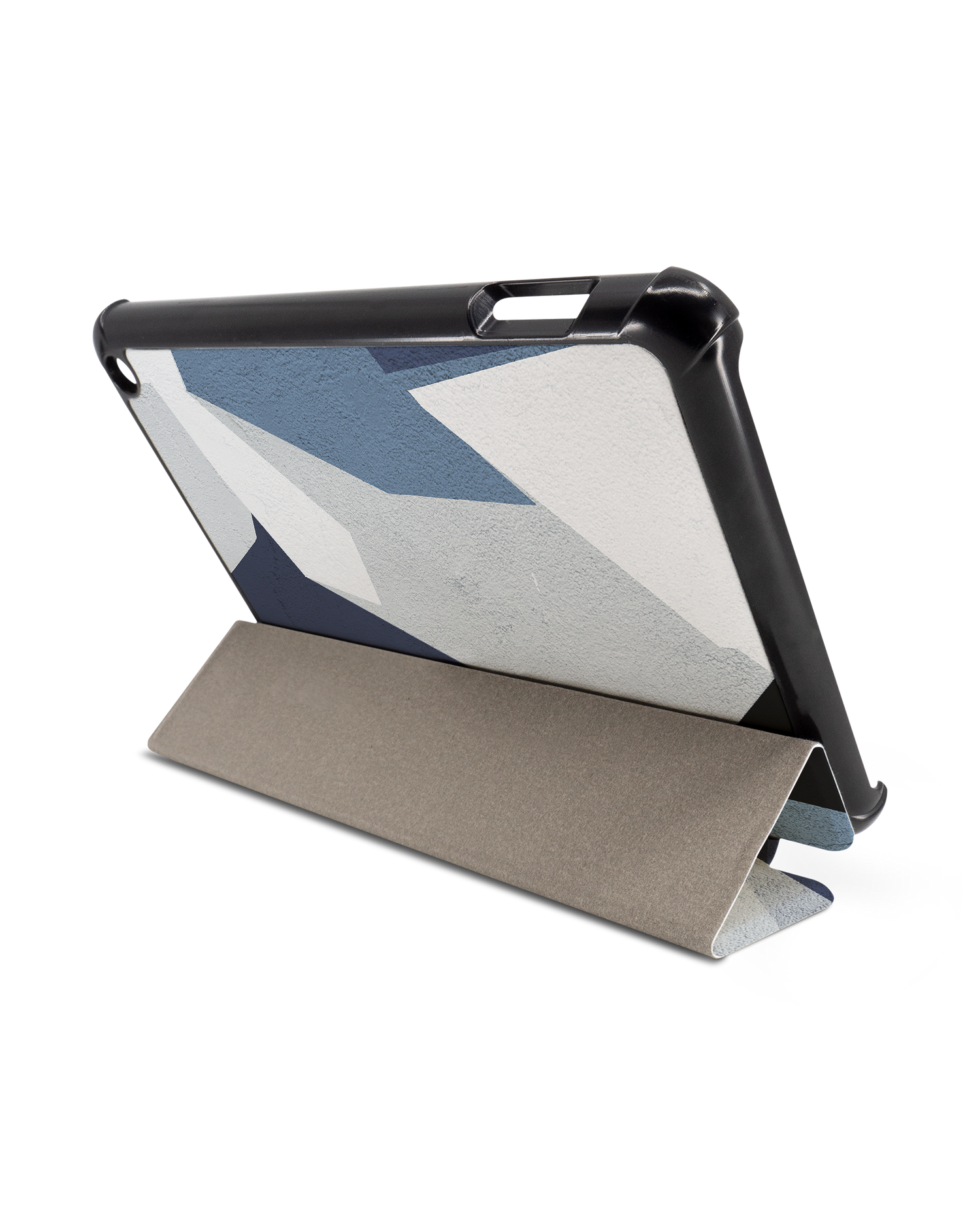 Geometric Camo Blue Tablet Smart Case für Amazon Fire 7 (2022): Aufgestellt im Querformat