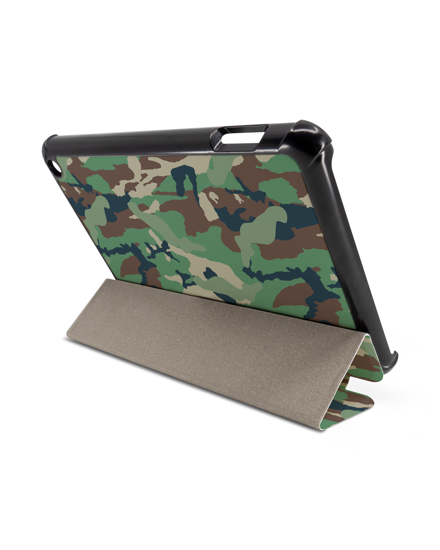 Green and Brown Camo Tablet Smart Case für Amazon Fire 7 (2022): Aufgestellt im Querformat