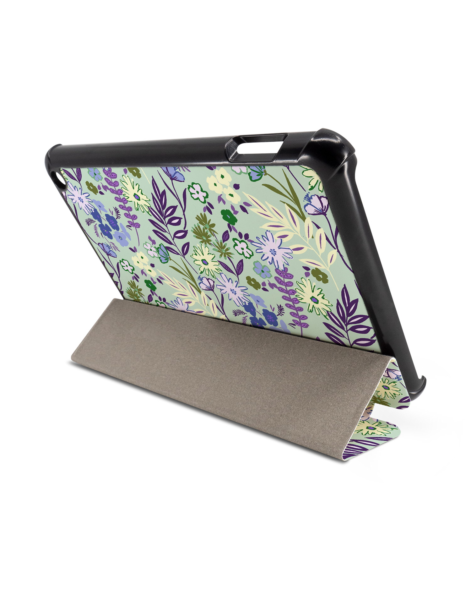 Pretty Purple Flowers Tablet Smart Case für Amazon Fire 7 (2022): Aufgestellt im Querformat