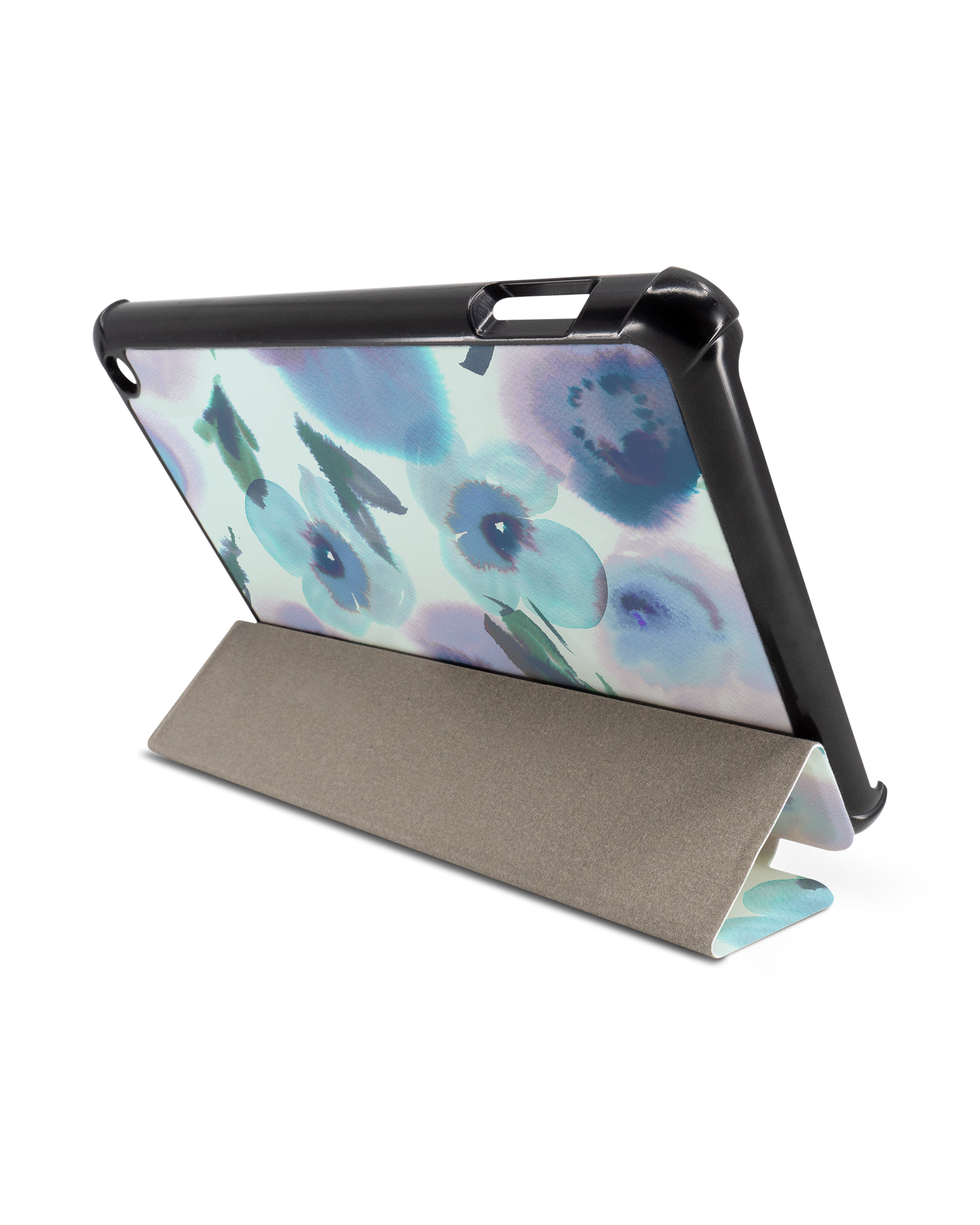 Watercolour Flowers Blue Tablet Smart Case für Amazon Fire 7 (2022): Aufgestellt im Querformat