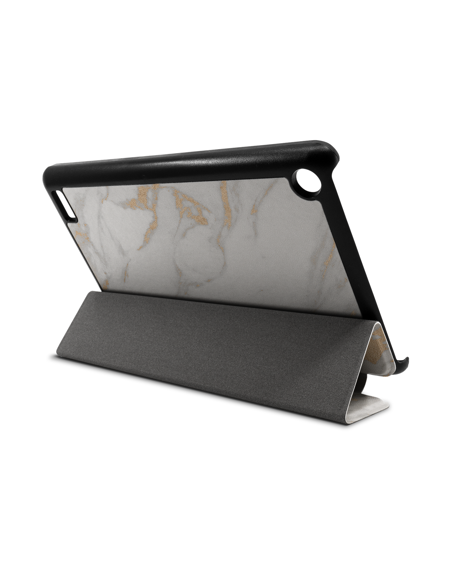 Gold Marble Elegance Tablet Smart Case für Amazon Fire 7: Aufgestellt im Querformat