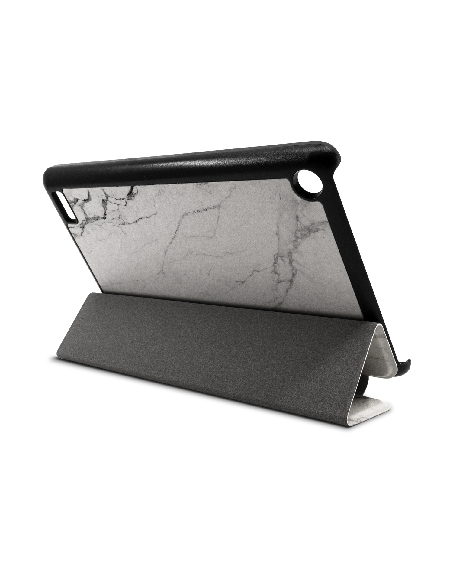 White Marble Tablet Smart Case für Amazon Fire 7: Aufgestellt im Querformat