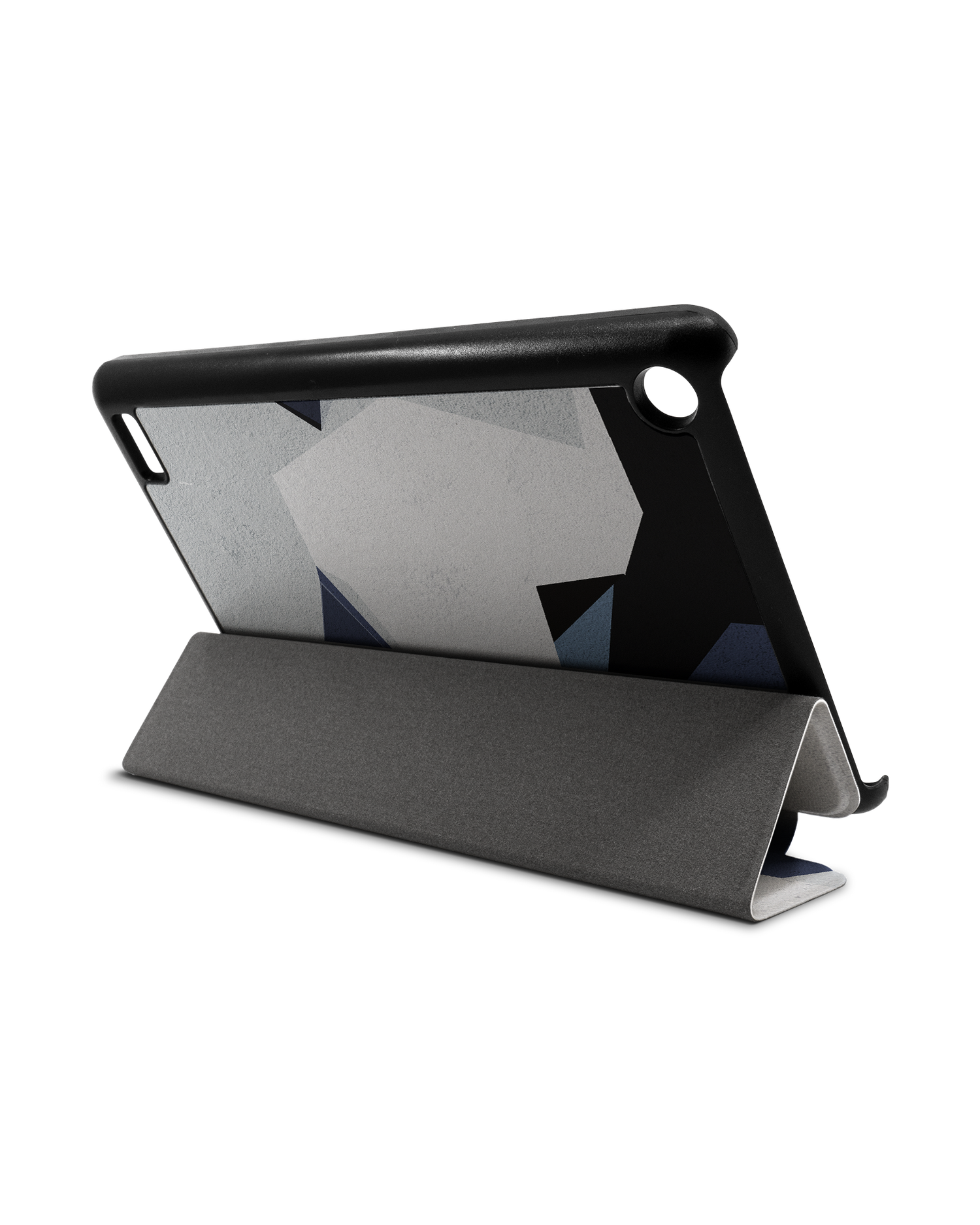 Geometric Camo Blue Tablet Smart Case für Amazon Fire 7: Aufgestellt im Querformat