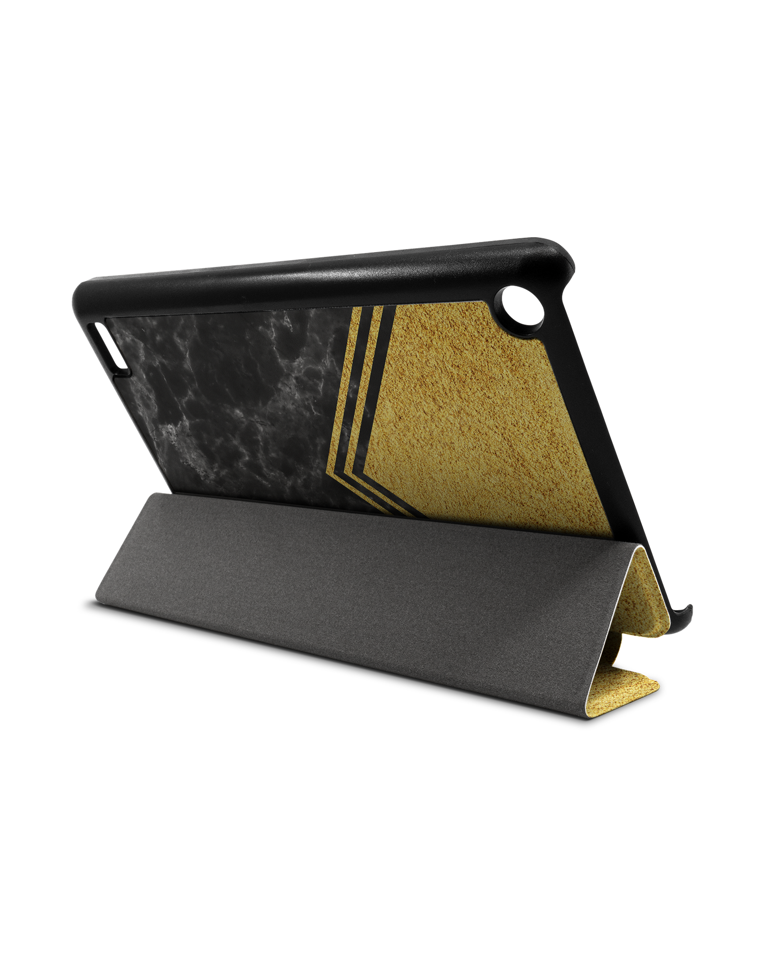 Gold Marble Tablet Smart Case für Amazon Fire 7: Aufgestellt im Querformat