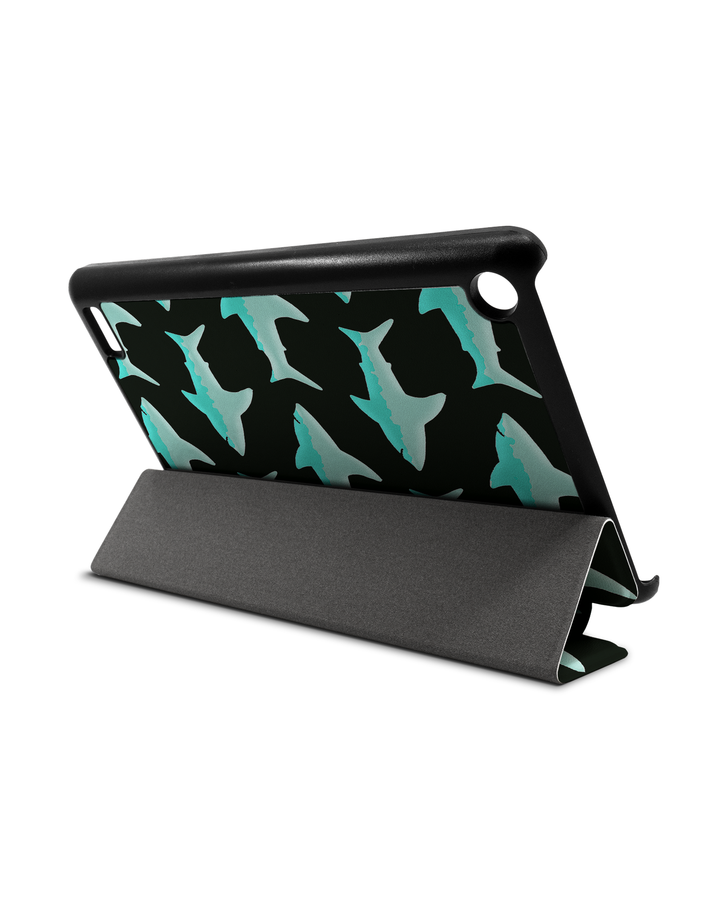 Neon Sharks Tablet Smart Case für Amazon Fire 7: Aufgestellt im Querformat