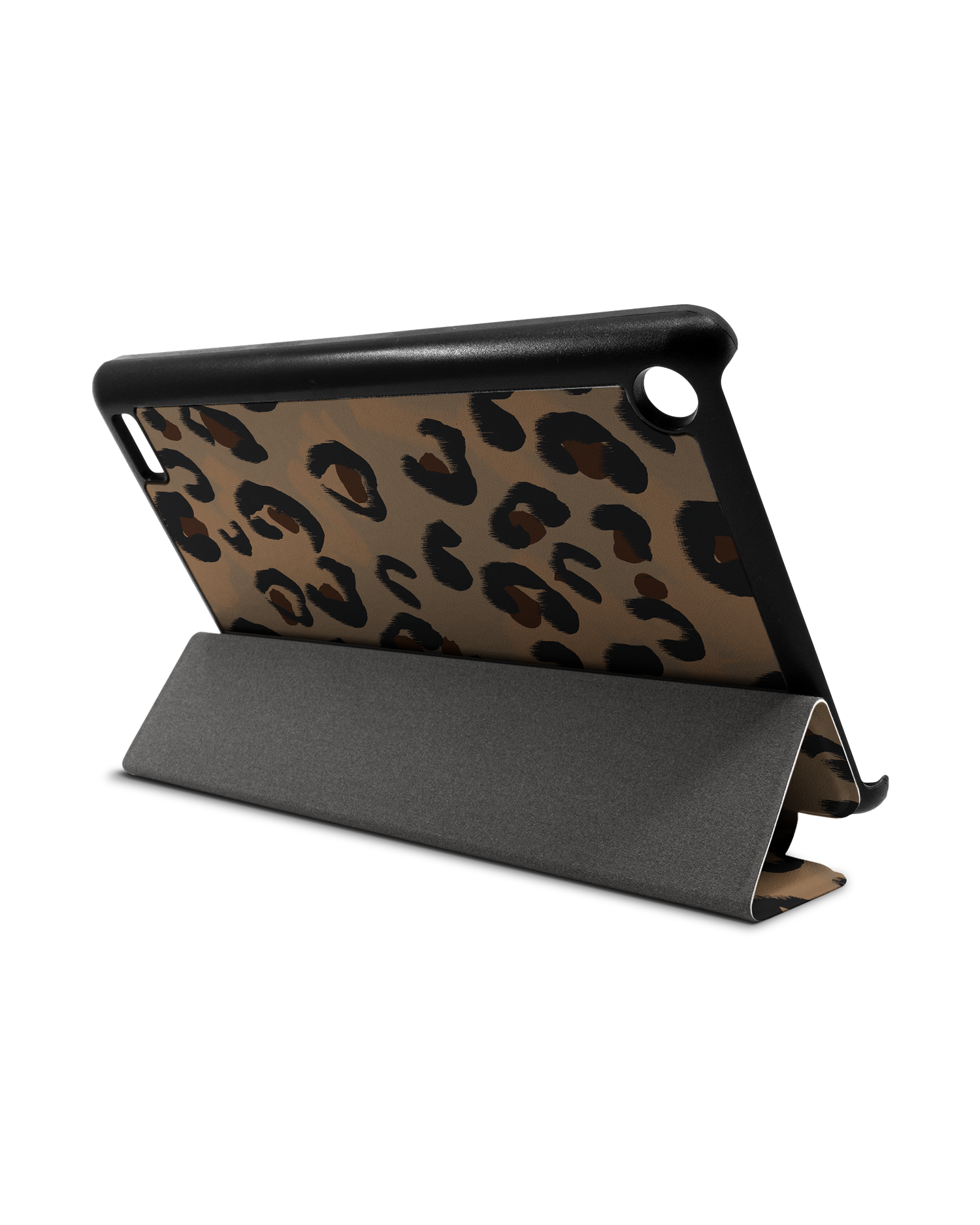 Leopard Repeat Tablet Smart Case für Amazon Fire 7: Aufgestellt im Querformat