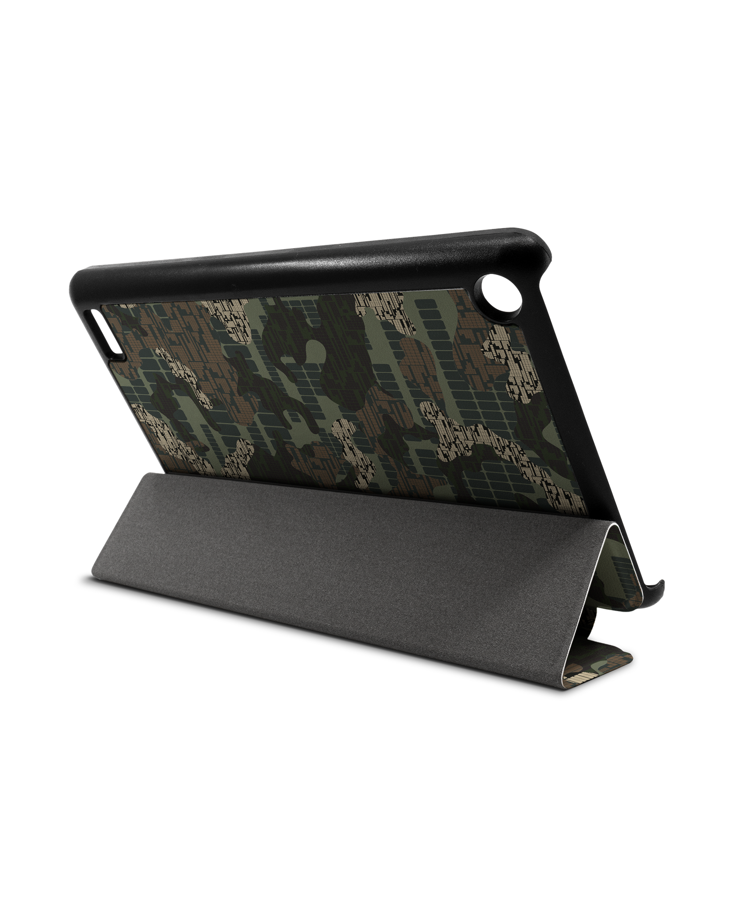 Green Camo Mix Tablet Smart Case für Amazon Fire 7: Aufgestellt im Querformat