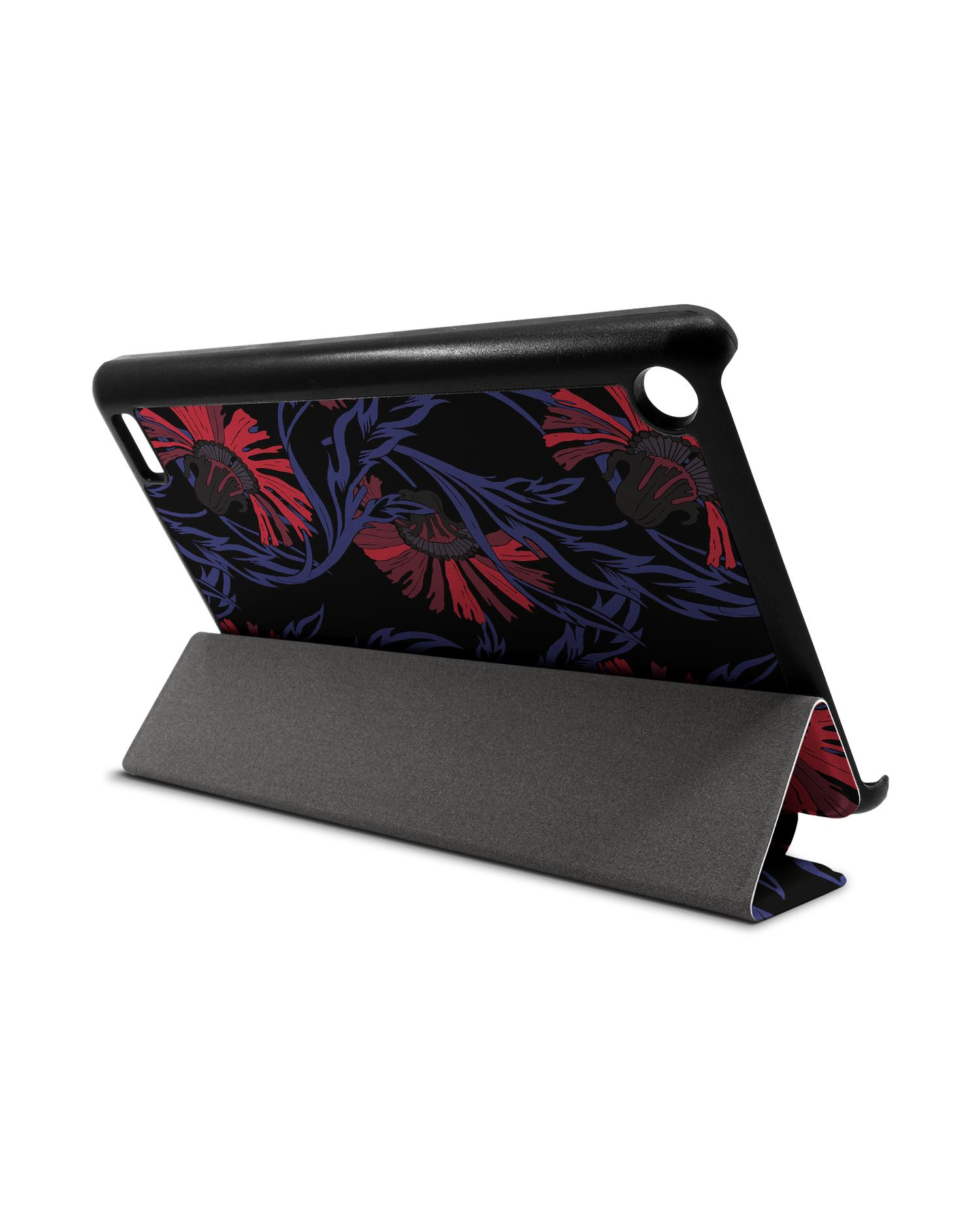 Midnight Floral Tablet Smart Case für Amazon Fire 7: Aufgestellt im Querformat