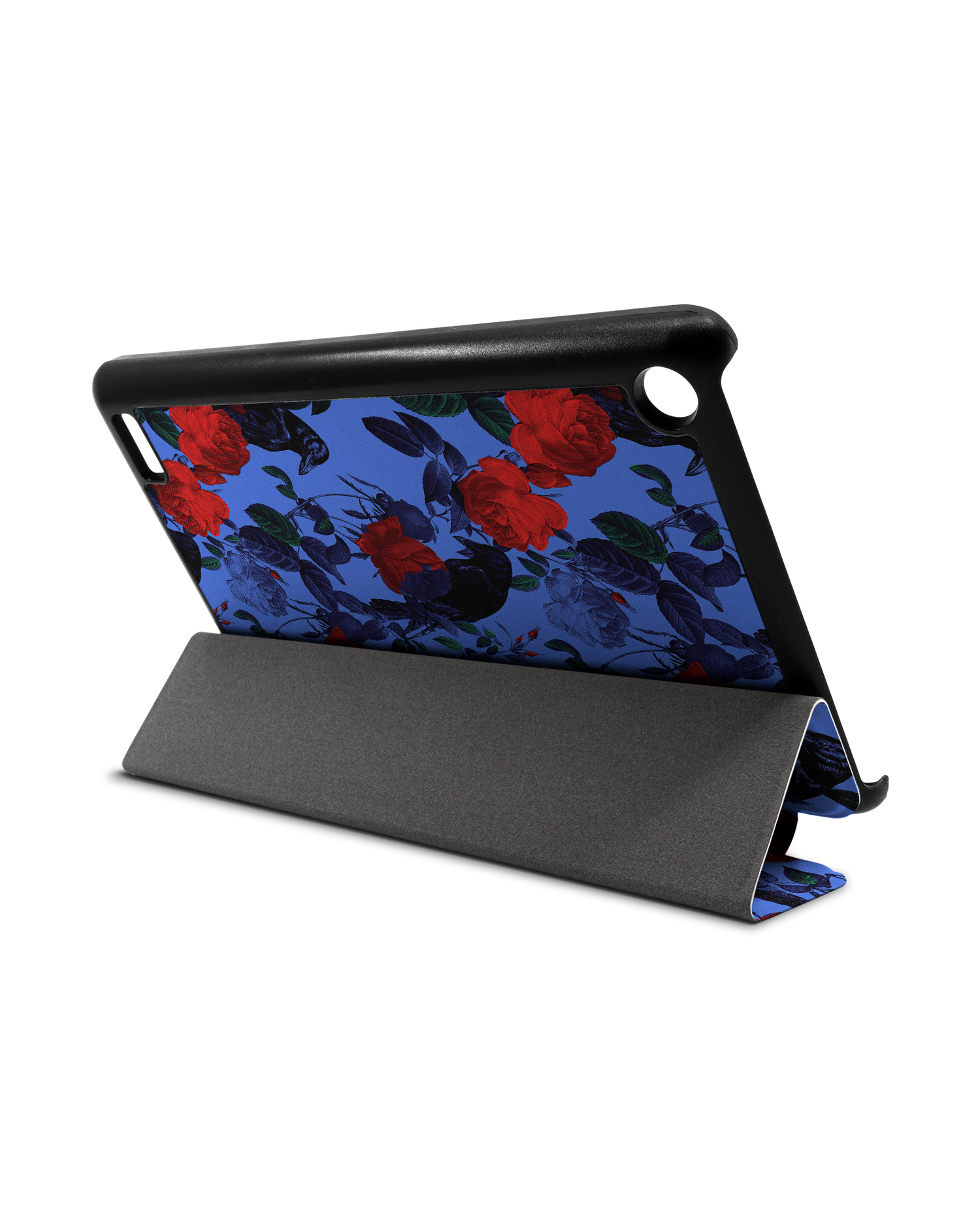 Roses And Ravens Tablet Smart Case für Amazon Fire 7: Aufgestellt im Querformat
