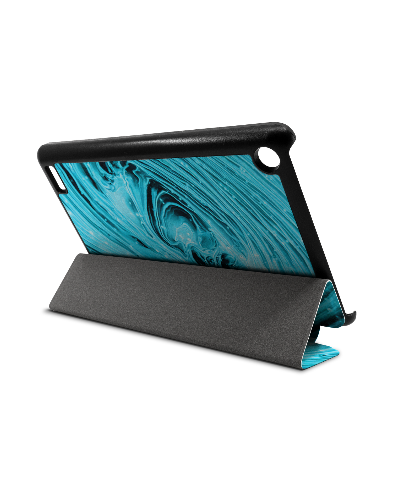Turquoise Ripples Tablet Smart Case für Amazon Fire 7: Aufgestellt im Querformat