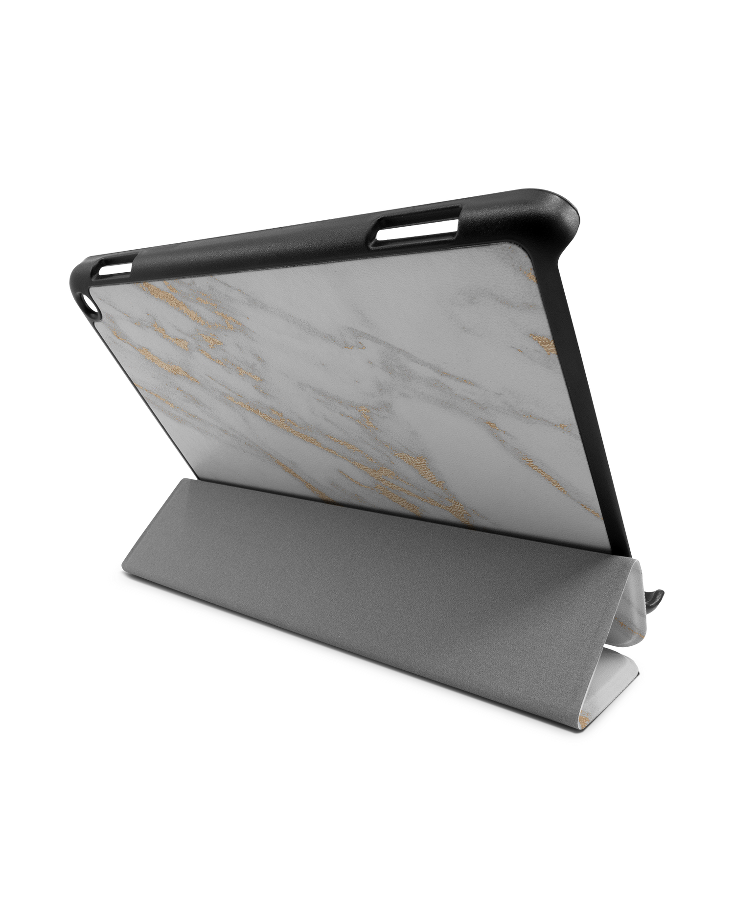 Gold Marble Elegance Tablet Smart Case für Amazon Fire HD 8 (2022), Amazon Fire HD 8 Plus (2022), Amazon Fire HD 8 (2020), Amazon Fire HD 8 Plus (2020): Aufgestellt im Querformat