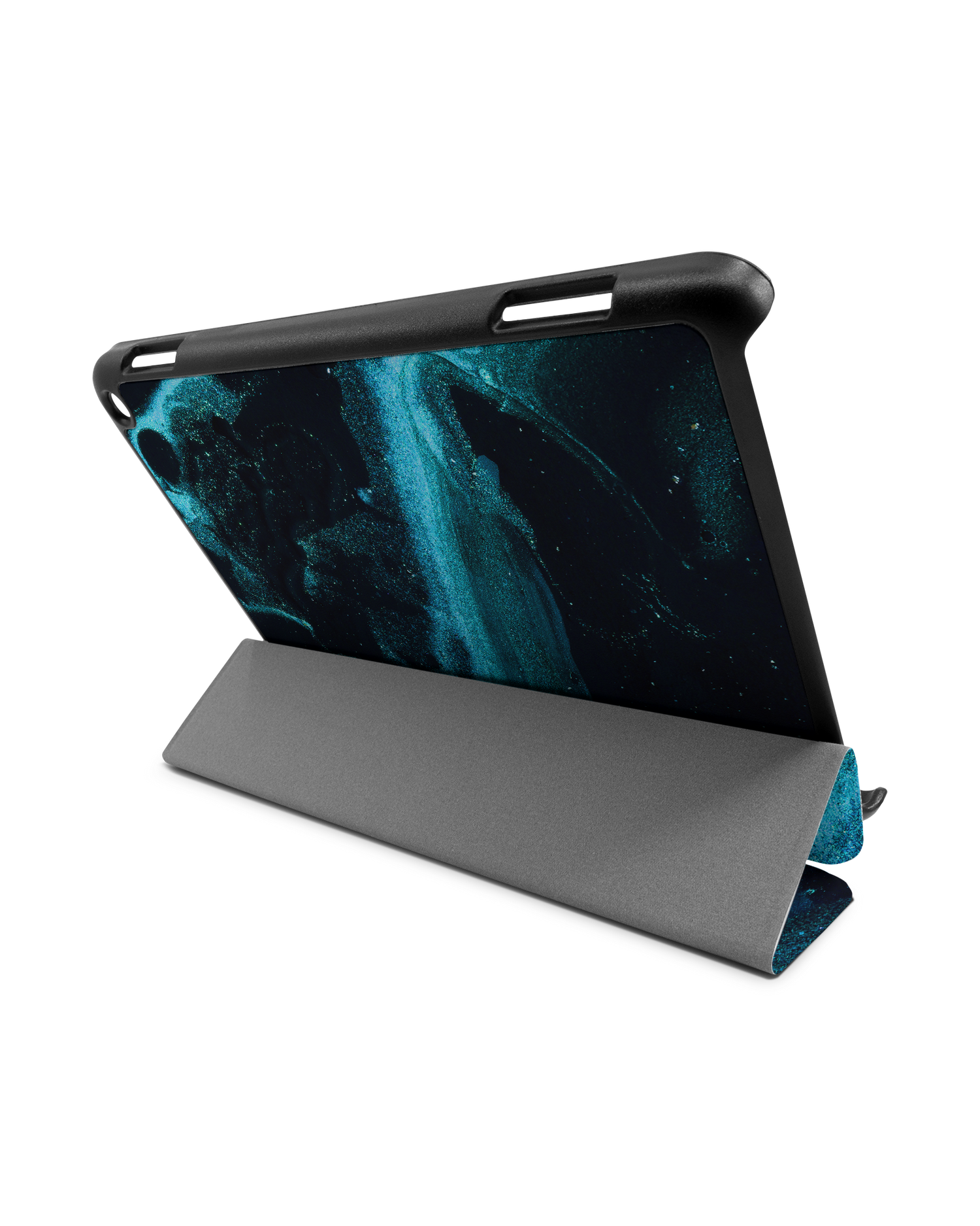 Deep Turquoise Sparkle Tablet Smart Case für Amazon Fire HD 8 (2022), Amazon Fire HD 8 Plus (2022), Amazon Fire HD 8 (2020), Amazon Fire HD 8 Plus (2020): Aufgestellt im Querformat